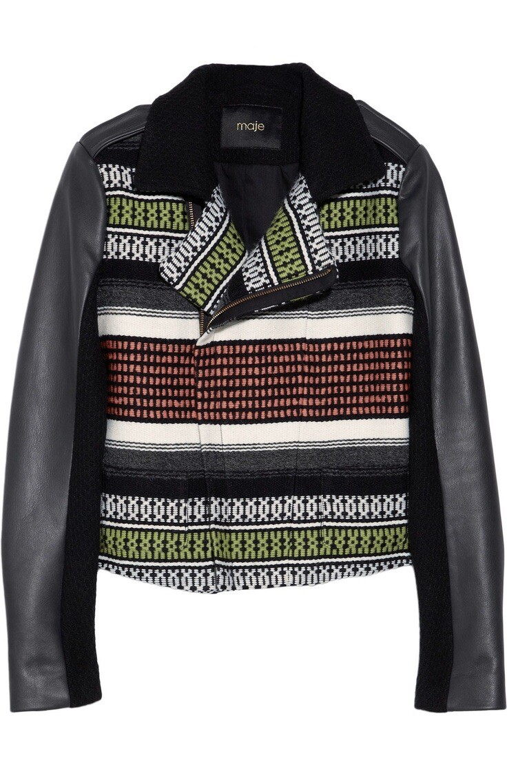 Maje Samy Leather & Jacquard Biker Jacket Size 1 (UK 8) NEVER WORN