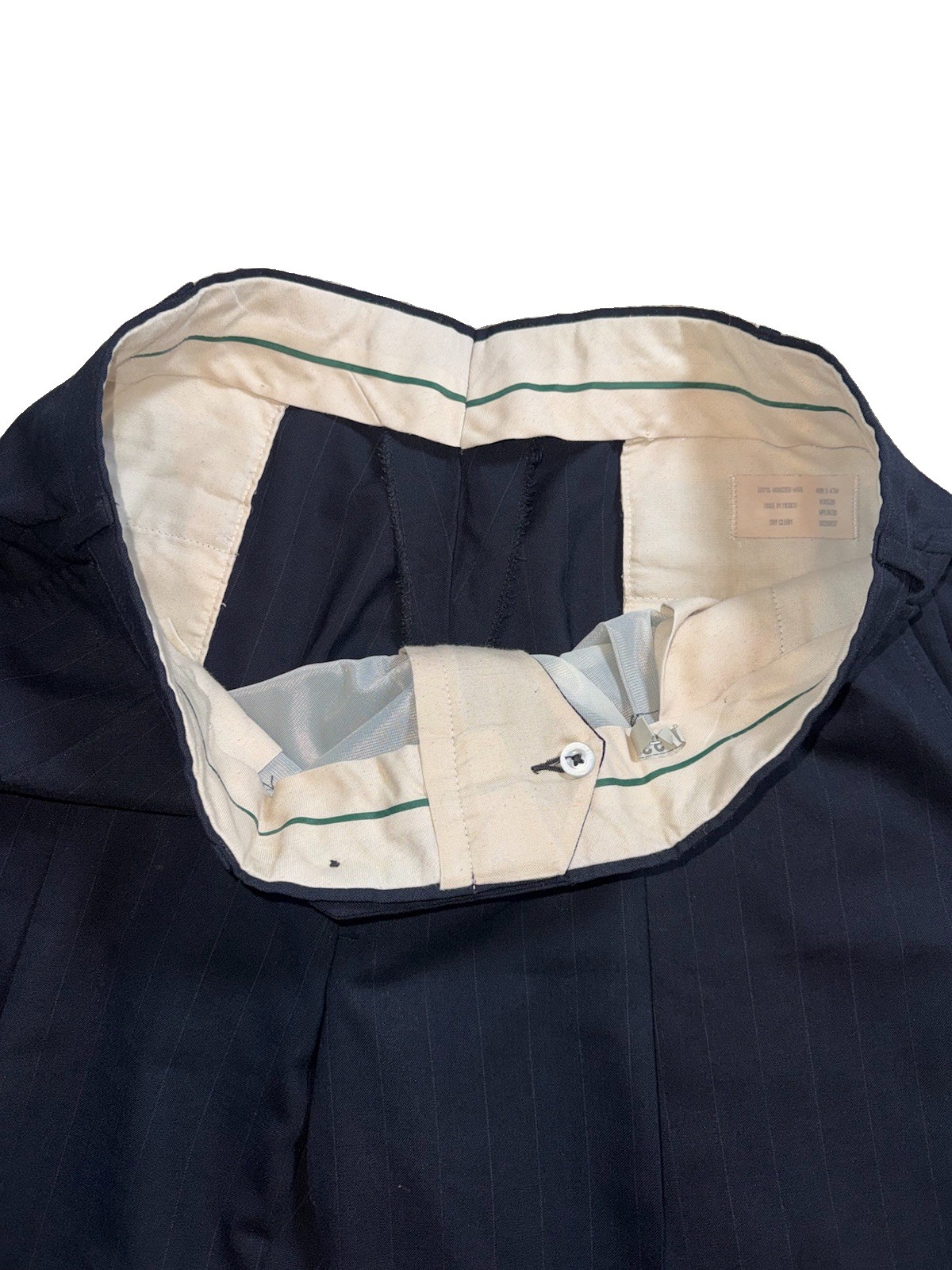 Hickey Freeman Collection Custom 100% Wool Navy Pinstripe Suit 44L Morton Britto