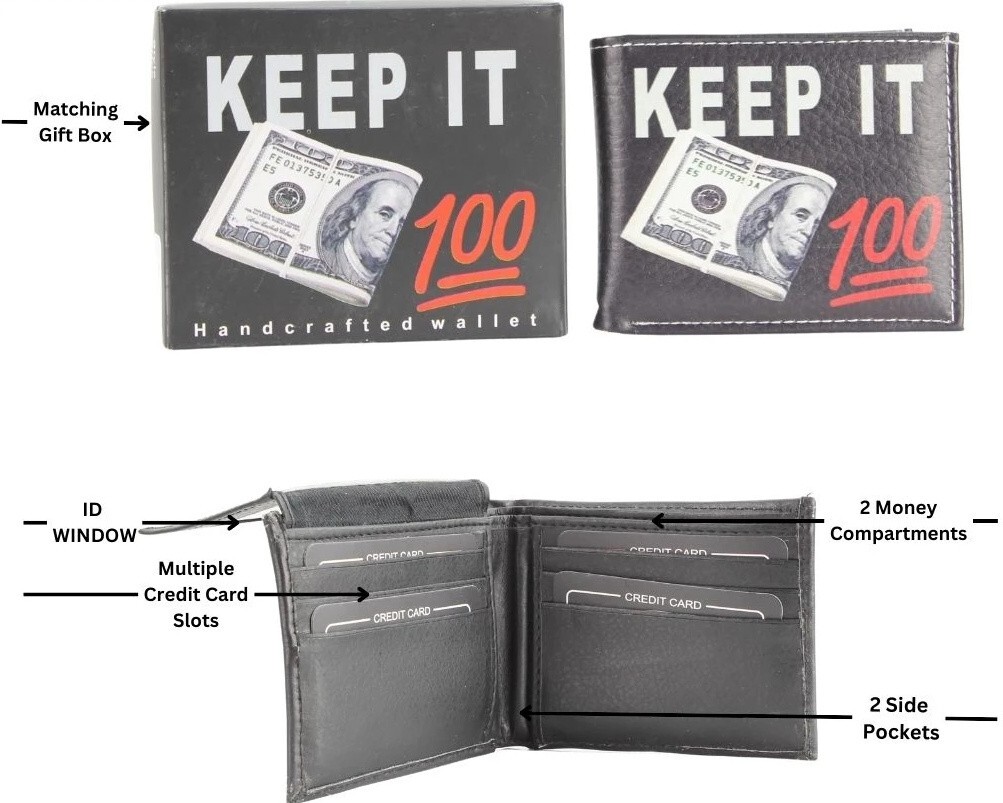 Keep It 100 $100 Bill Printed Wallet Handcrafted BI-Fold Men’s Vegan Leather