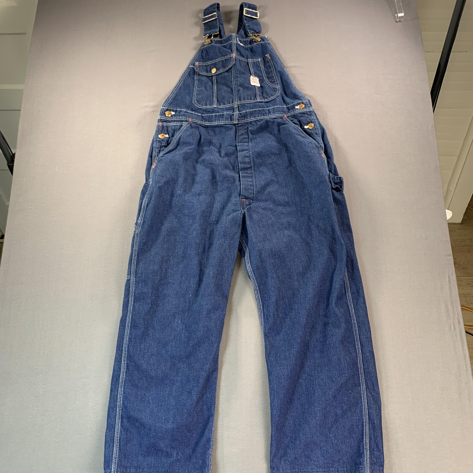 VTG Red Camel Sanforized Bib Overall Men 36×27 Blue Denim Workwear Carpenter 50s