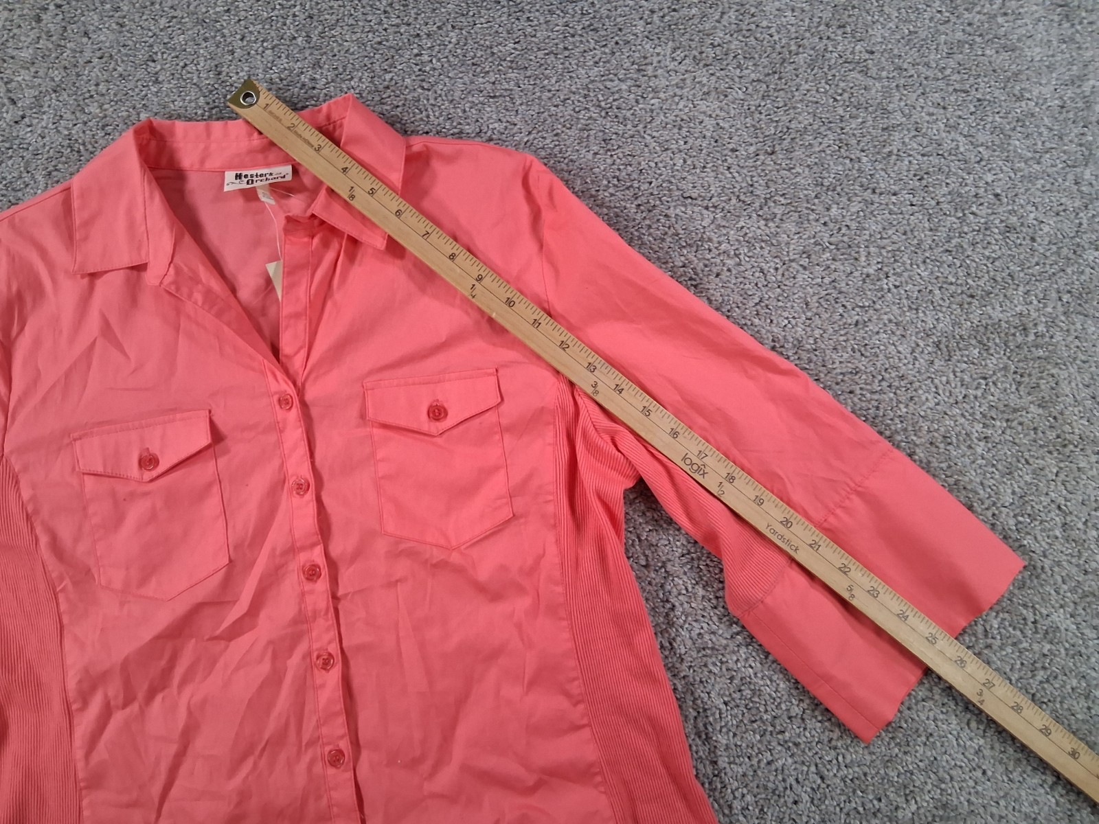 Hester & Orchard XL Womens 3/4 Sleeve Button Up Shirt Coral Roll Tab NWOT