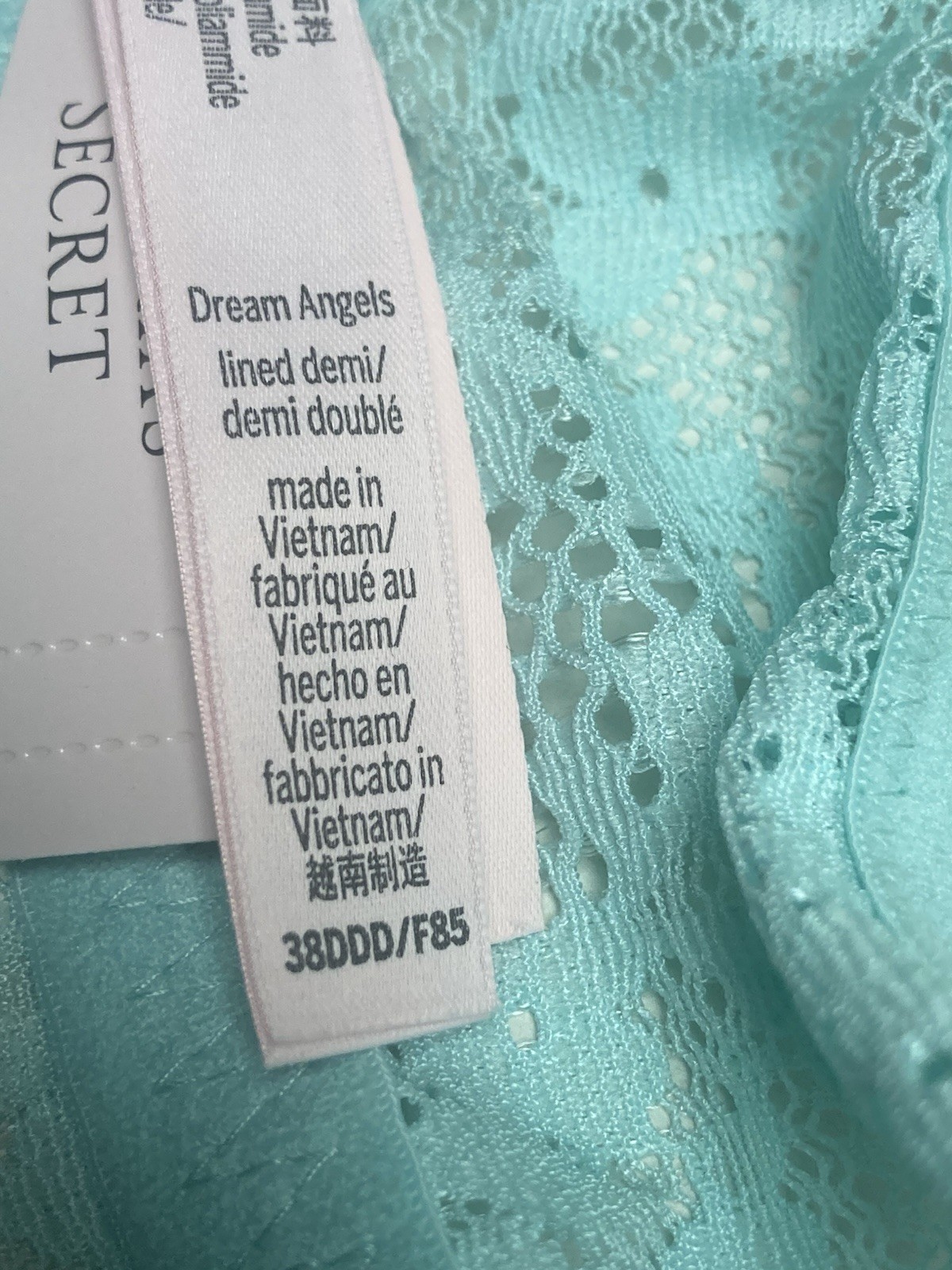 Victoria’s Secret Dream Angel Lightly Lined Bra Aqua Blue Size 38 DDD