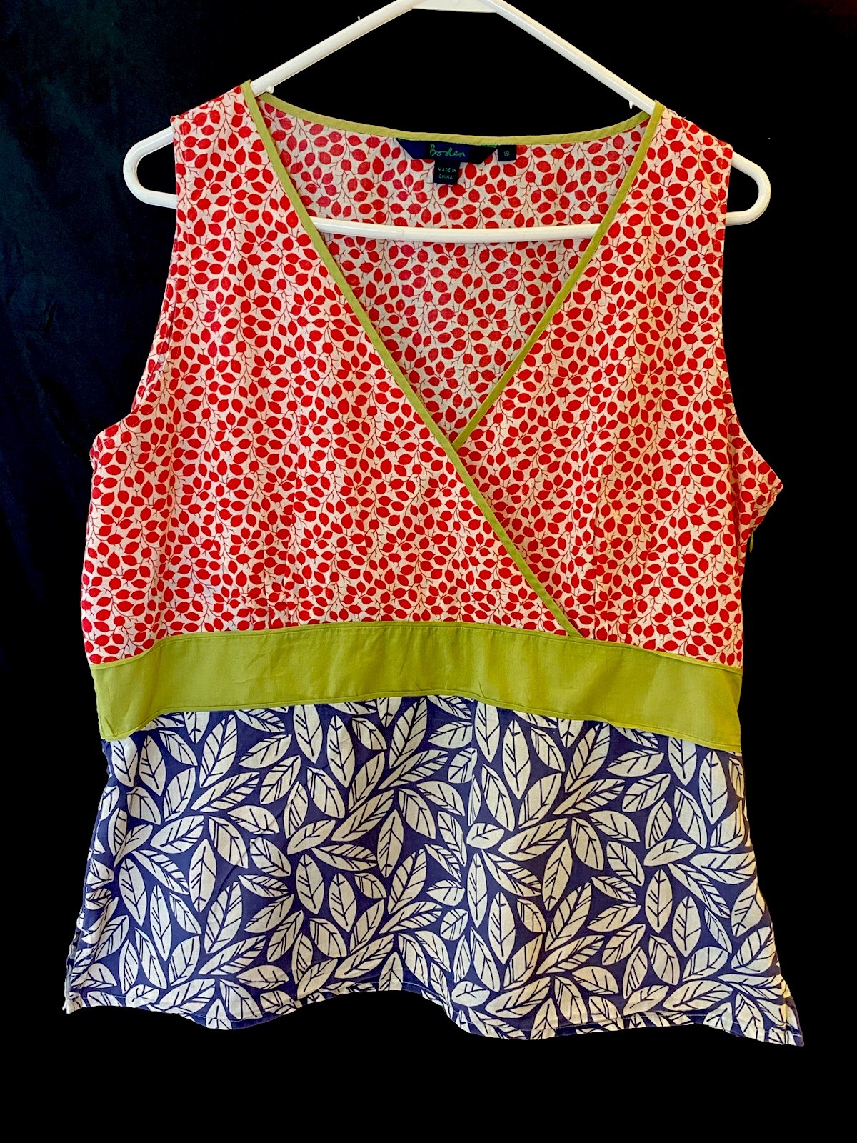 Boden Women’s 18 Sleeveless Mixed Print Empire Waist Cotton Top