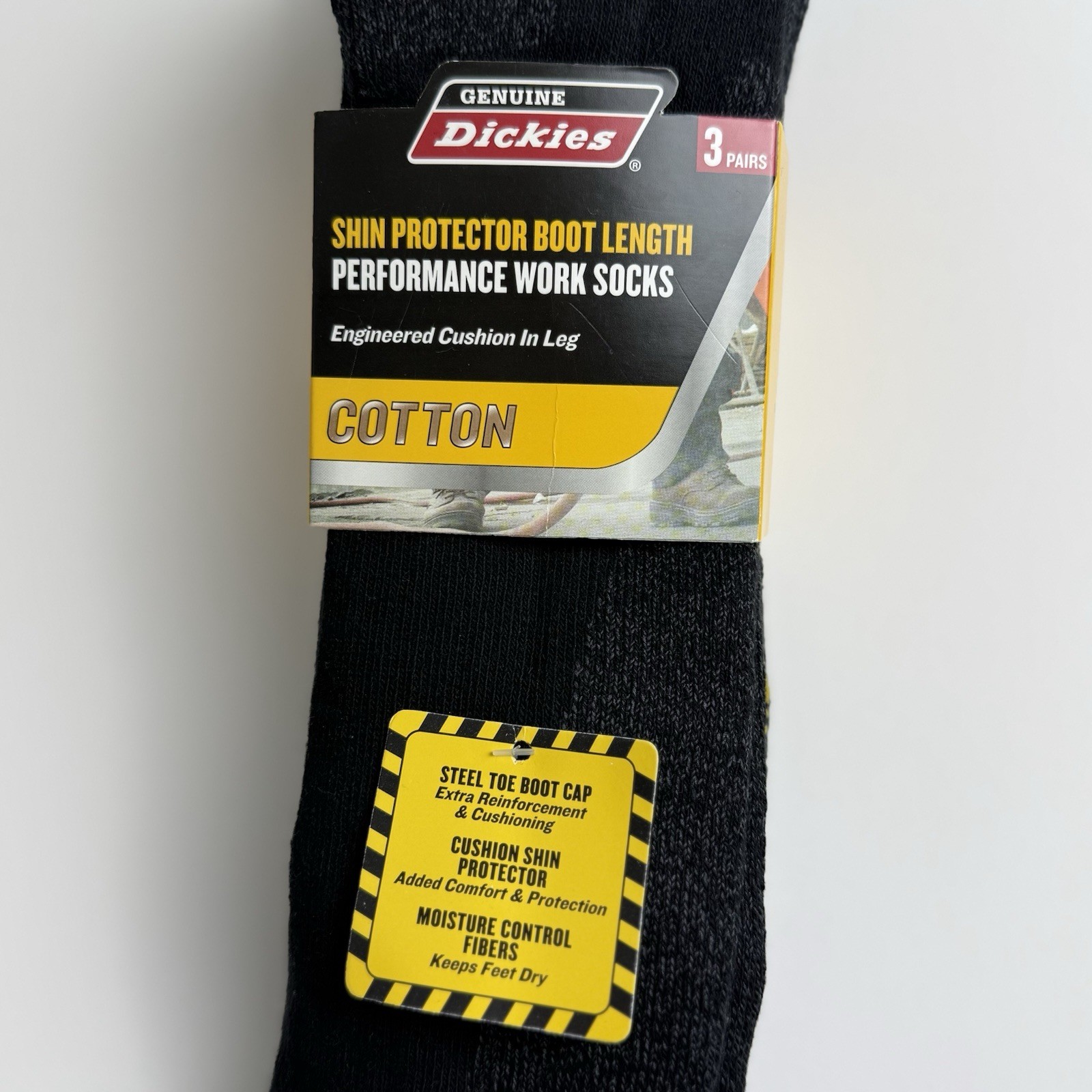 Dickies Shin Protector Boot Length Work Socks COTTON w/ Steel Toe Boot Cap – 3Pk
