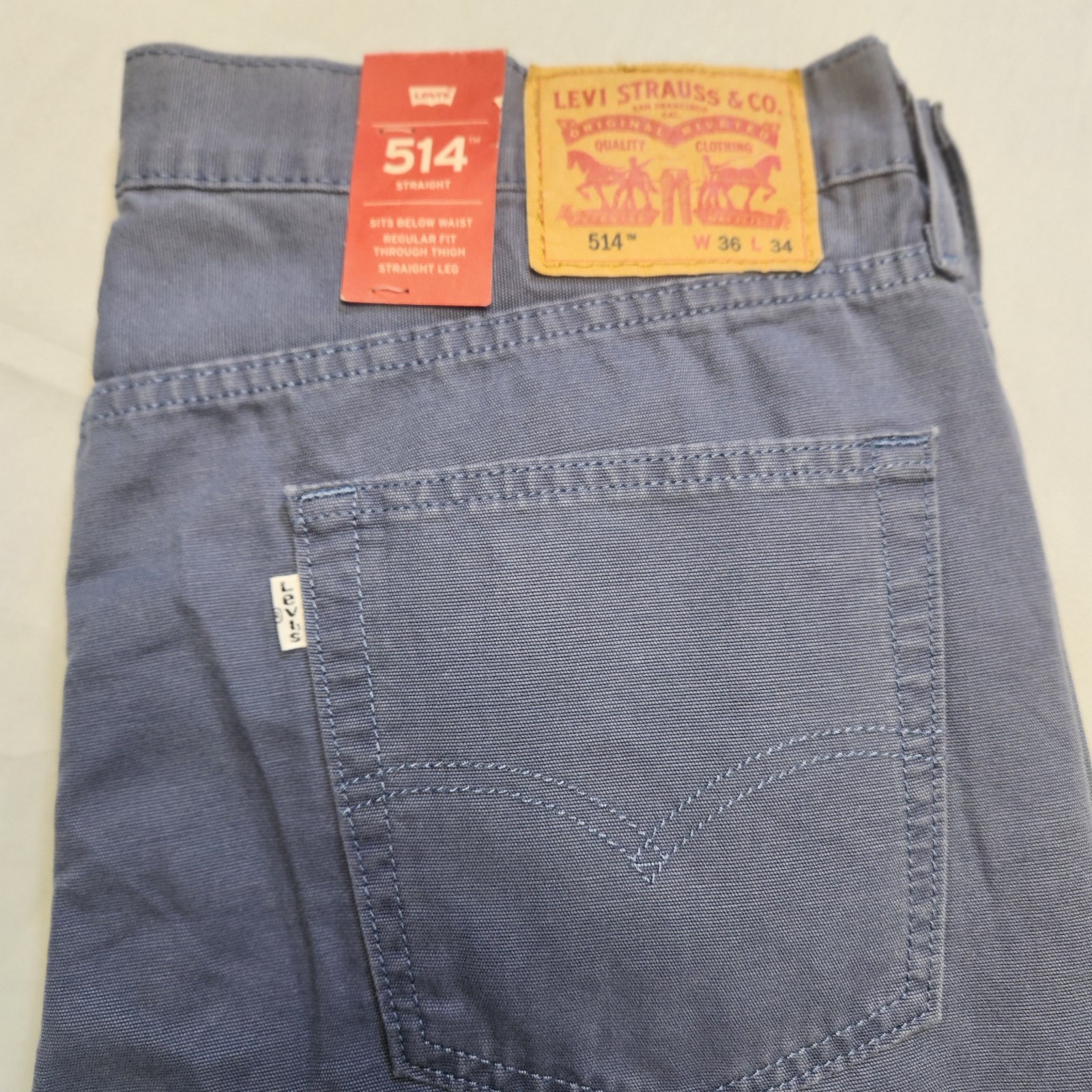 NEW Levis 514 Men Jeans Size Blue 36X34 100% Cotton Straight White Tag NWT Work