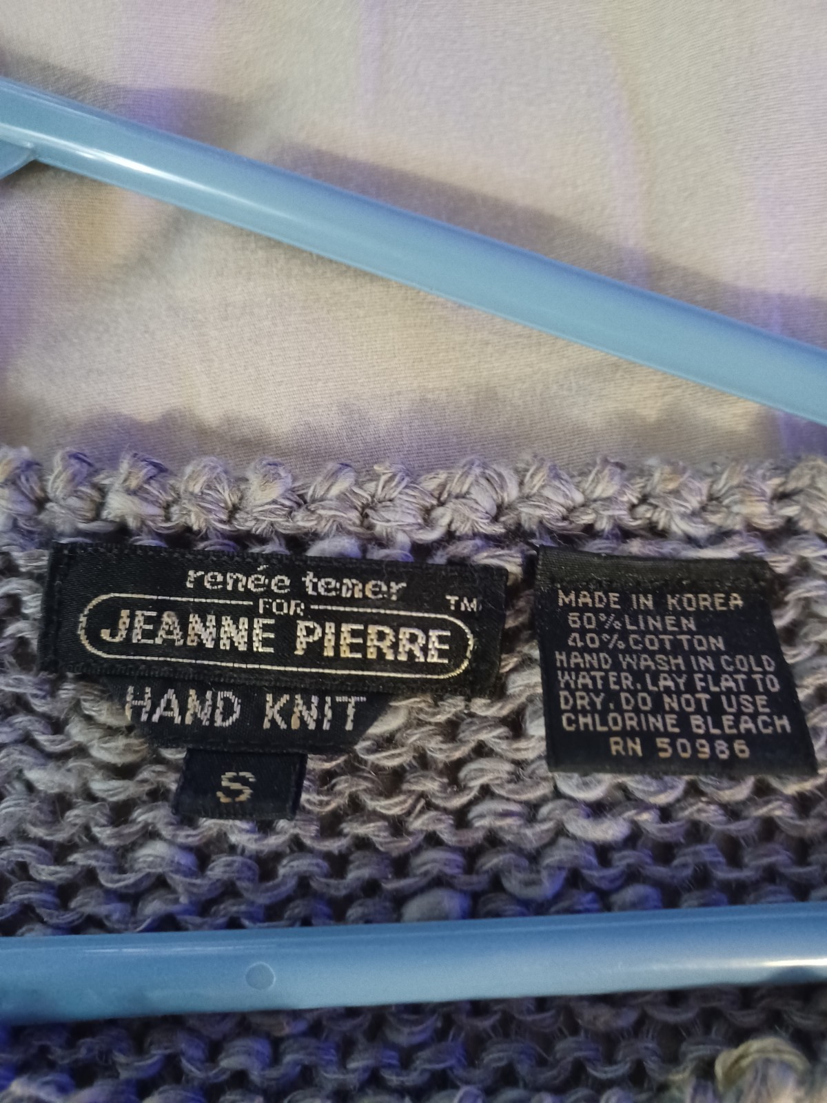 Renee Tener for Jeanne Pierre womans s geometric hand knit sweater linen blend