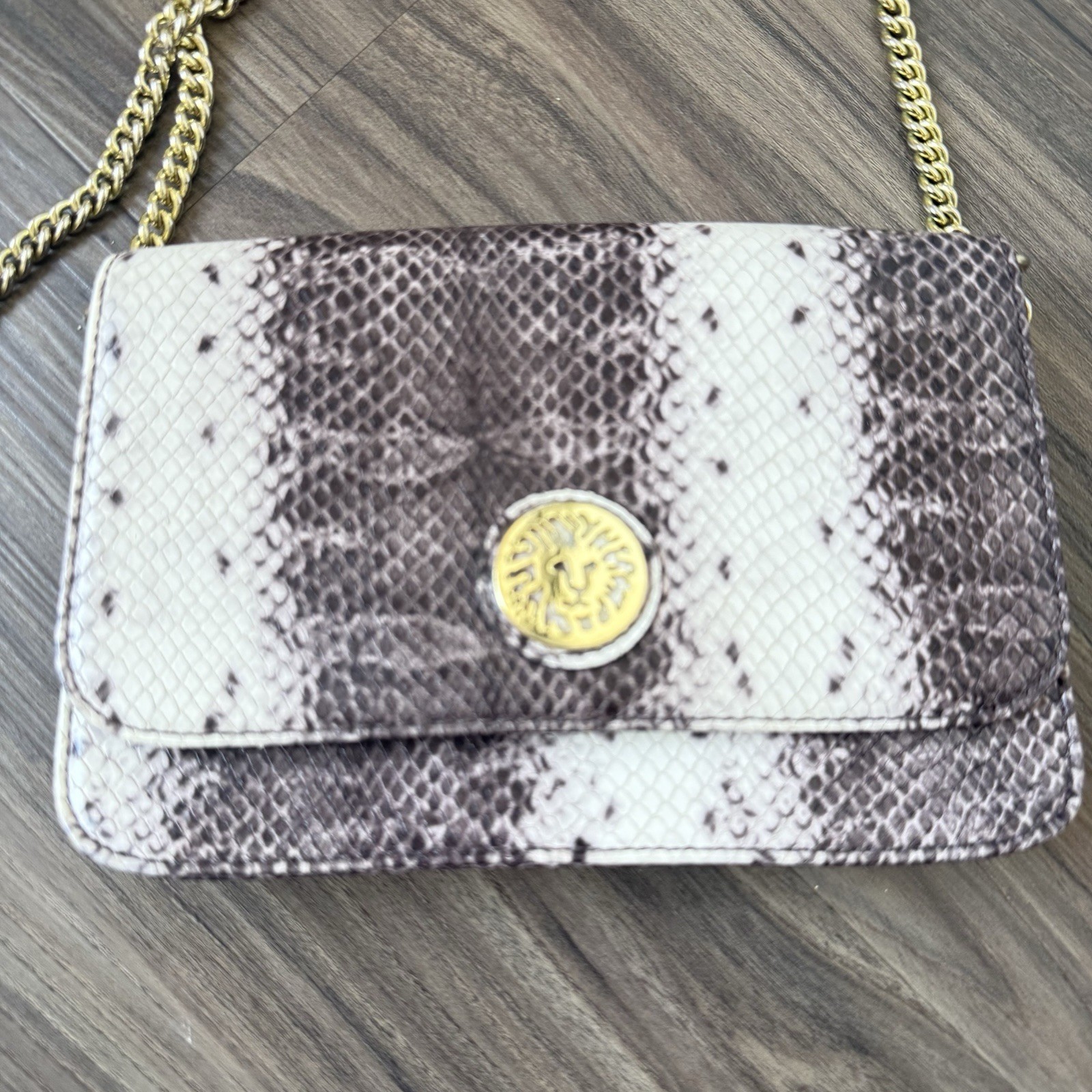 Anne Klein Snake Print Chain Strap Crossbody Bag Flap Magnetic Closure