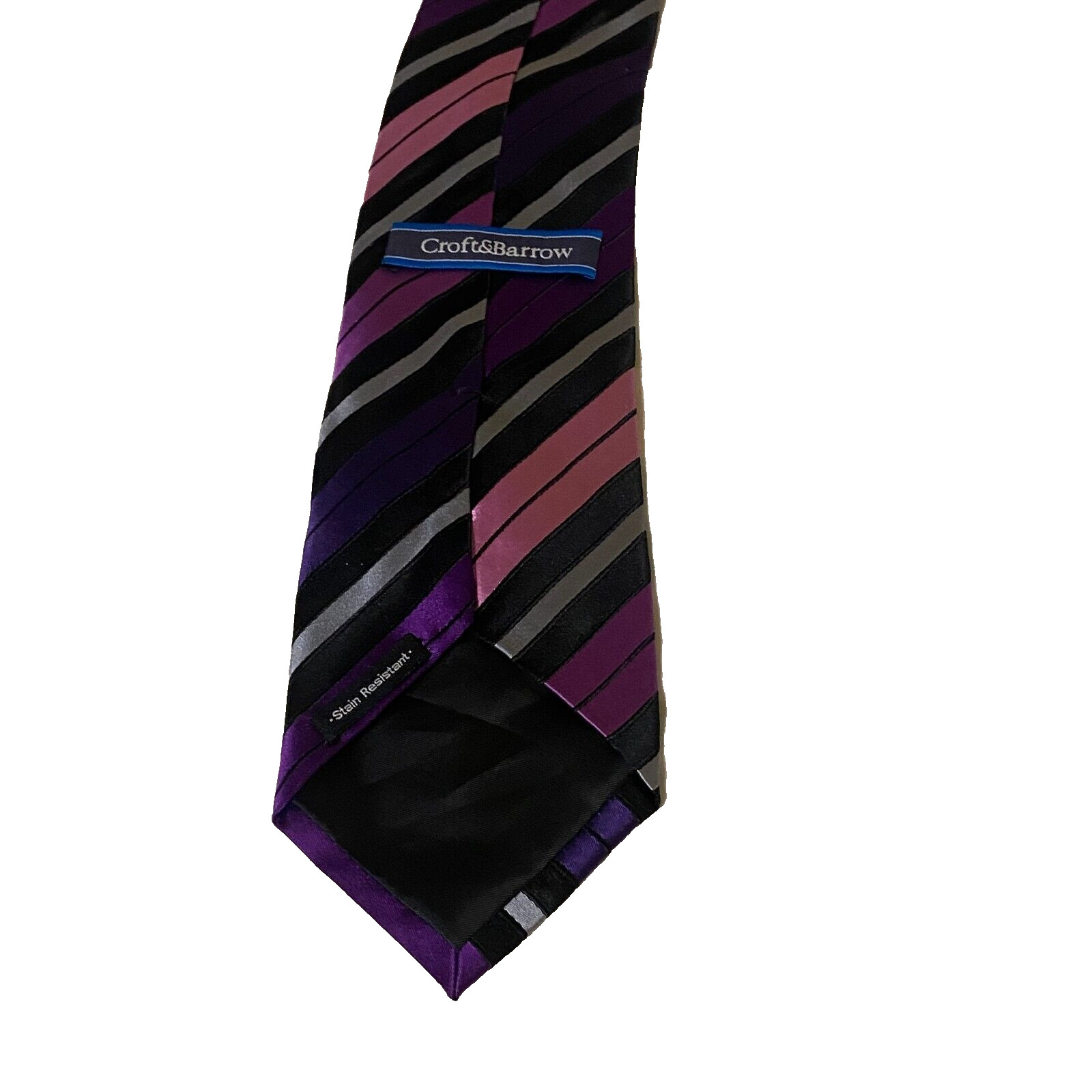 Croft & Barrow Silk Tie Purple/Black/Silver Stripes – Classic Style – GUC