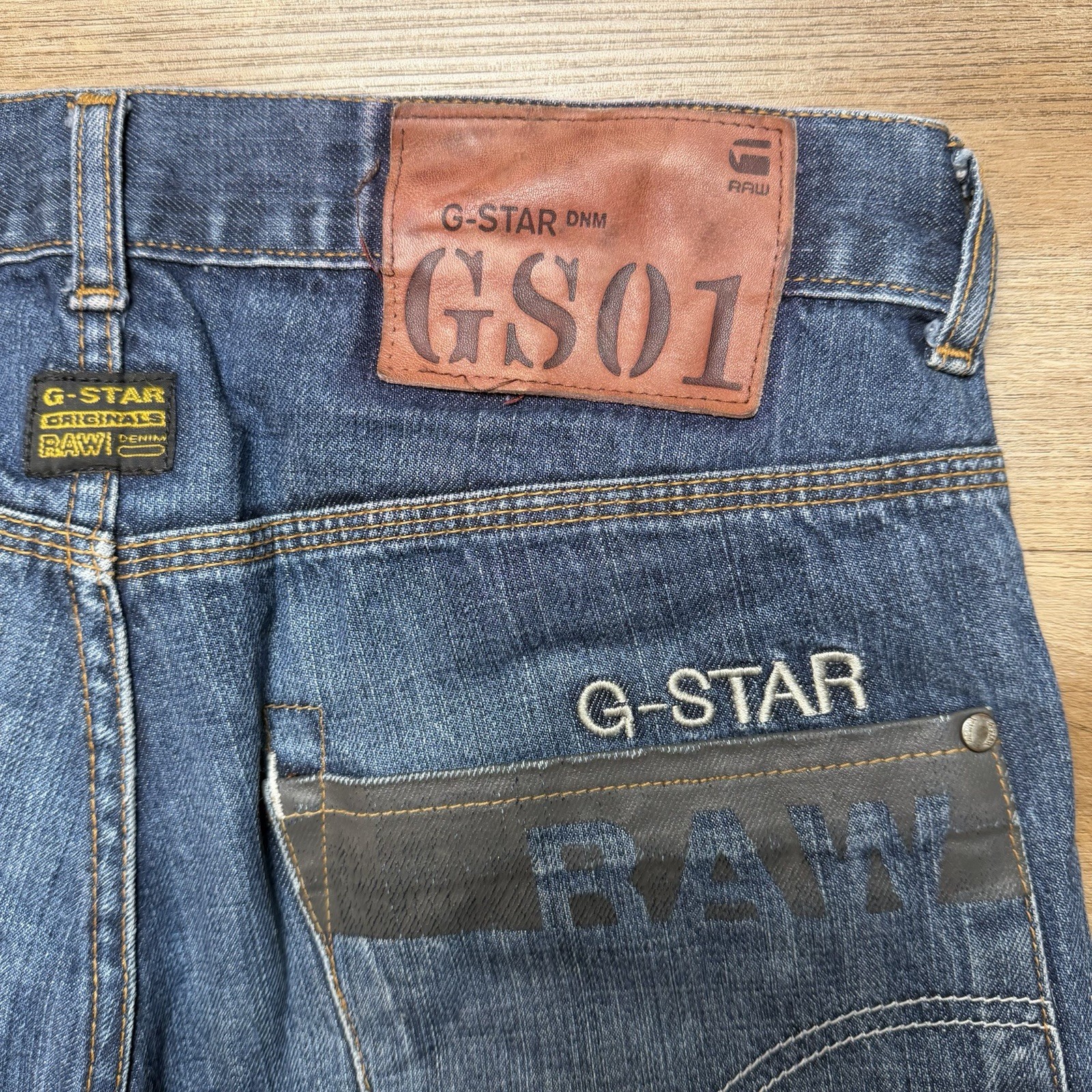 G-Star RAW Jeans Men 31×32 Blue Straight Leg Dark Wash Denim Distress Button Fly