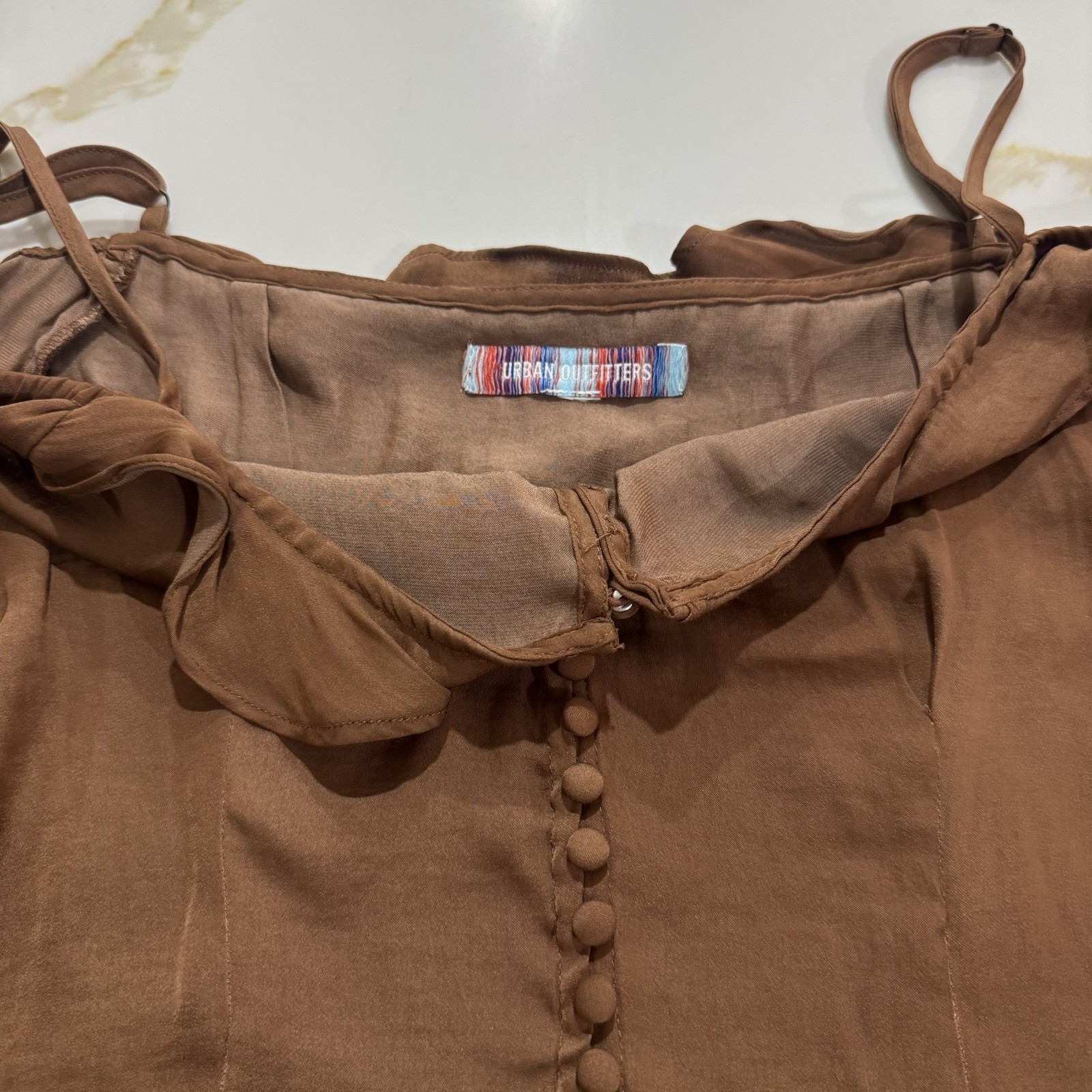 Urban Outfitters Brown Blouse Button Peasant Puff Sleeve Blouse L
