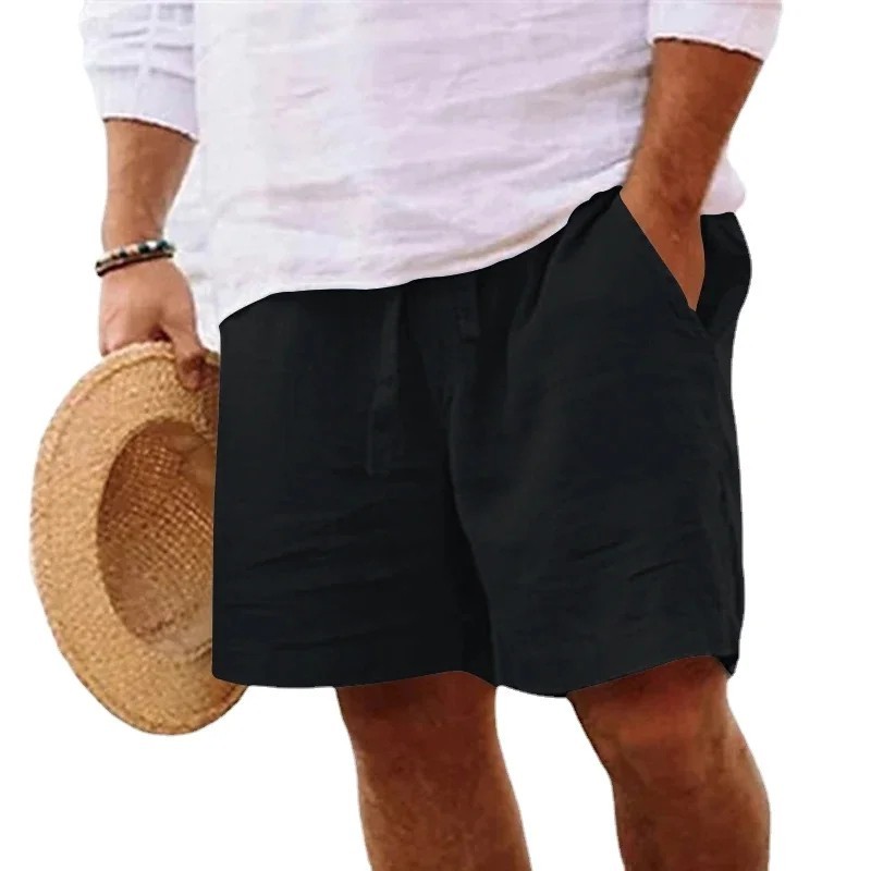 Men’s Cotton Solid Color Lightweight Shorts, Gym Pants, Linen Beach Jogging