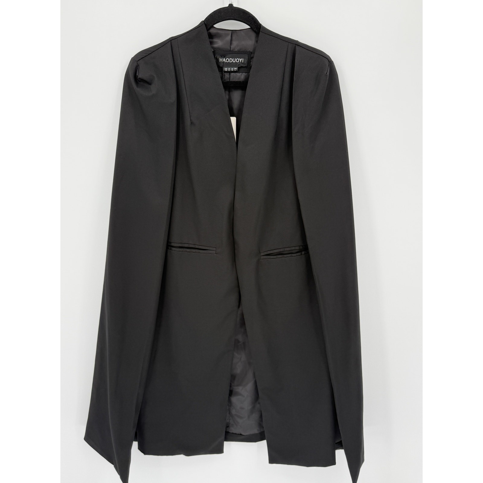 NWT HAODUOYI Women’s Black Cape Blazer Open Front Lined Jacket Size 8 Evening