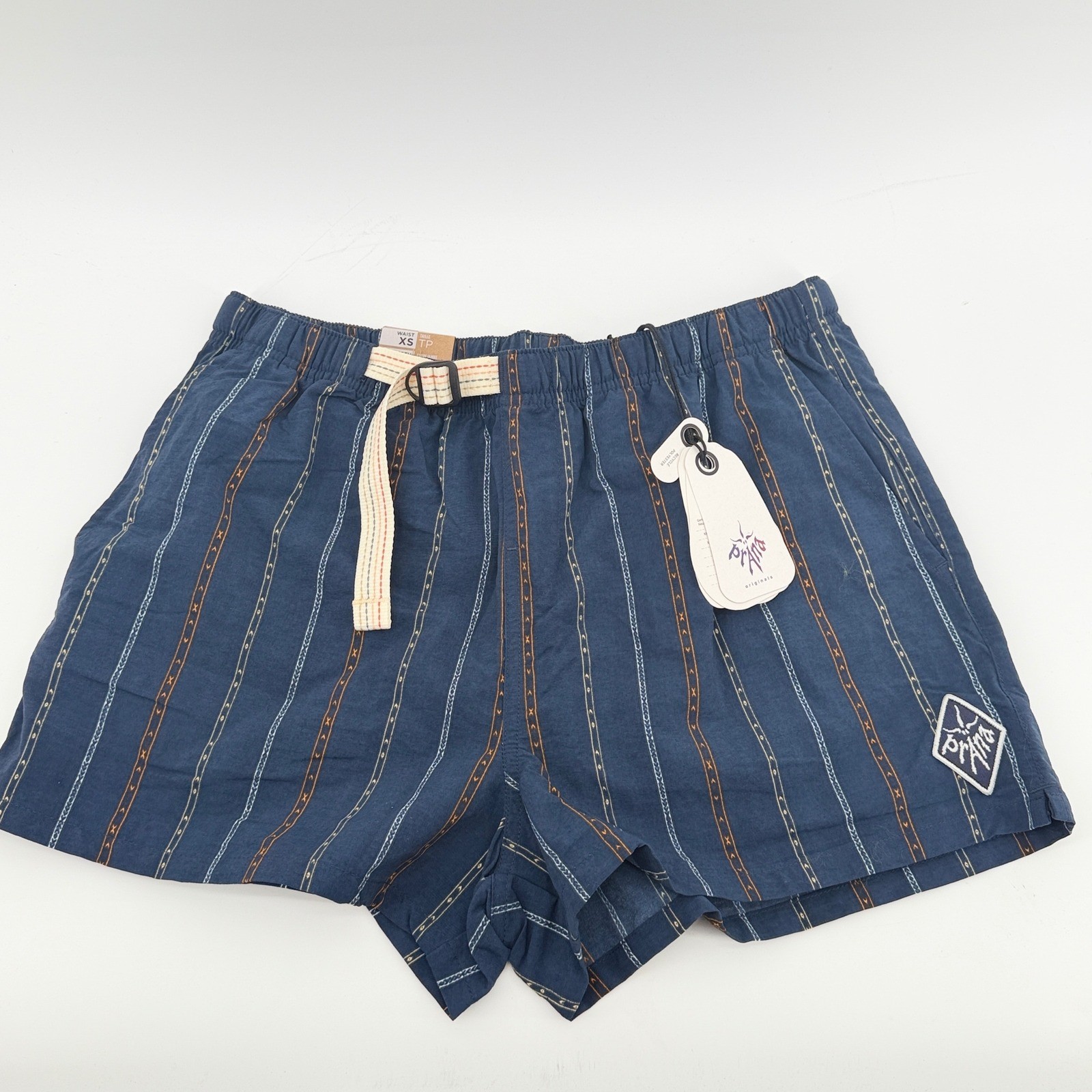 Prana Indio Heritage Short Stormy Night Blue Striped Nylon XS 3 Inch Inseam