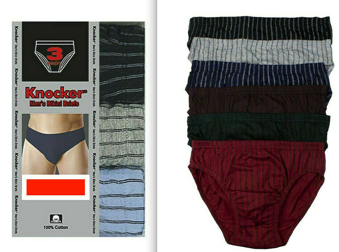 6 Pack Knocker Men Bikinis Briefs Underwear 100% Cotton Stripe Size Small 28-30