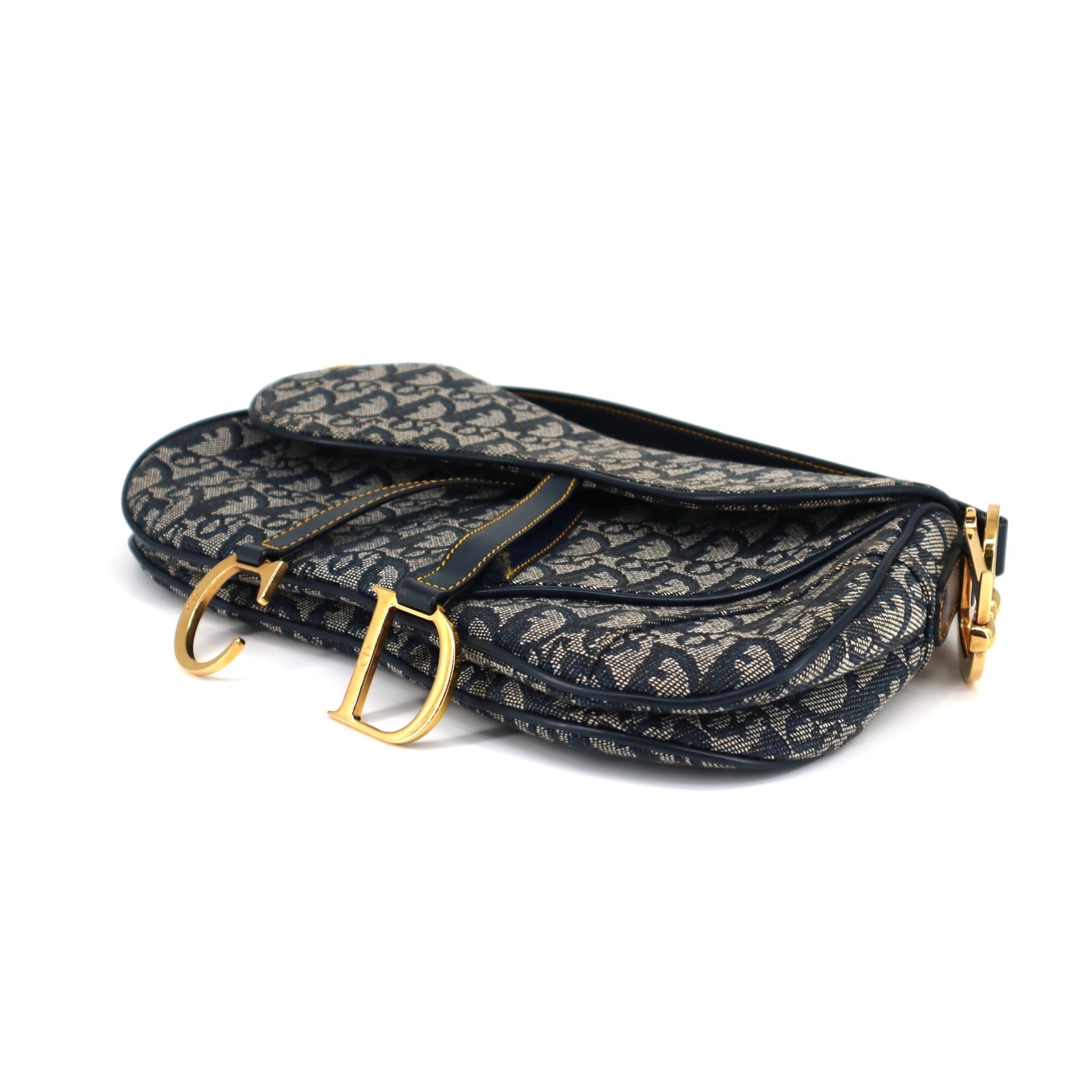 [Pre-owned] Christian Dior Trotter Double Saddle Bag Canvas Navy