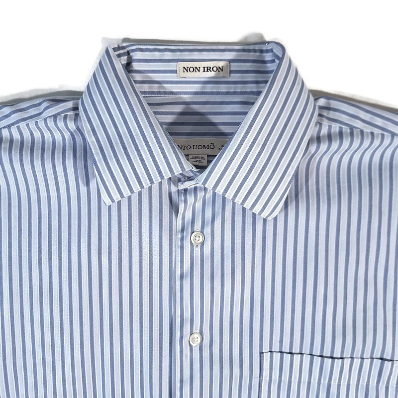 Pronto Uomo Dress Shirt Mens Sz 16 1/2 34/35 Blue Striped Button Up LS Non Iron