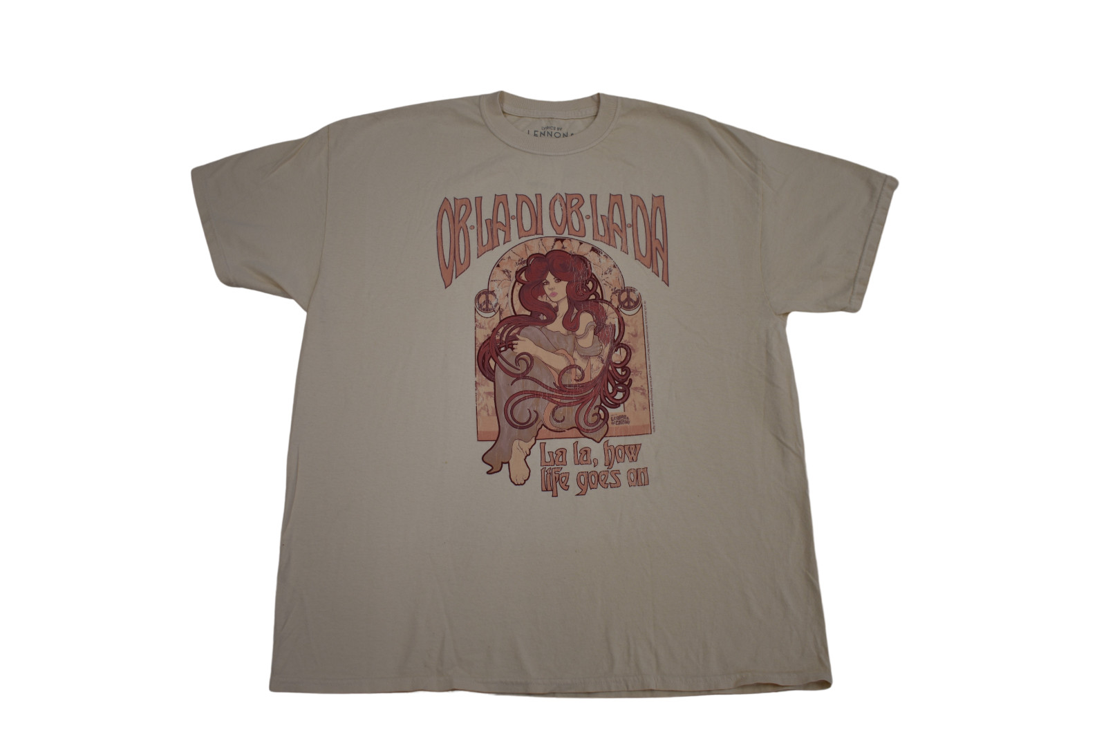 Lyrics By Lennon & McCartney Womens Ob-La-Di, Ob-La-Da Tan Shirt New S/M, M/L