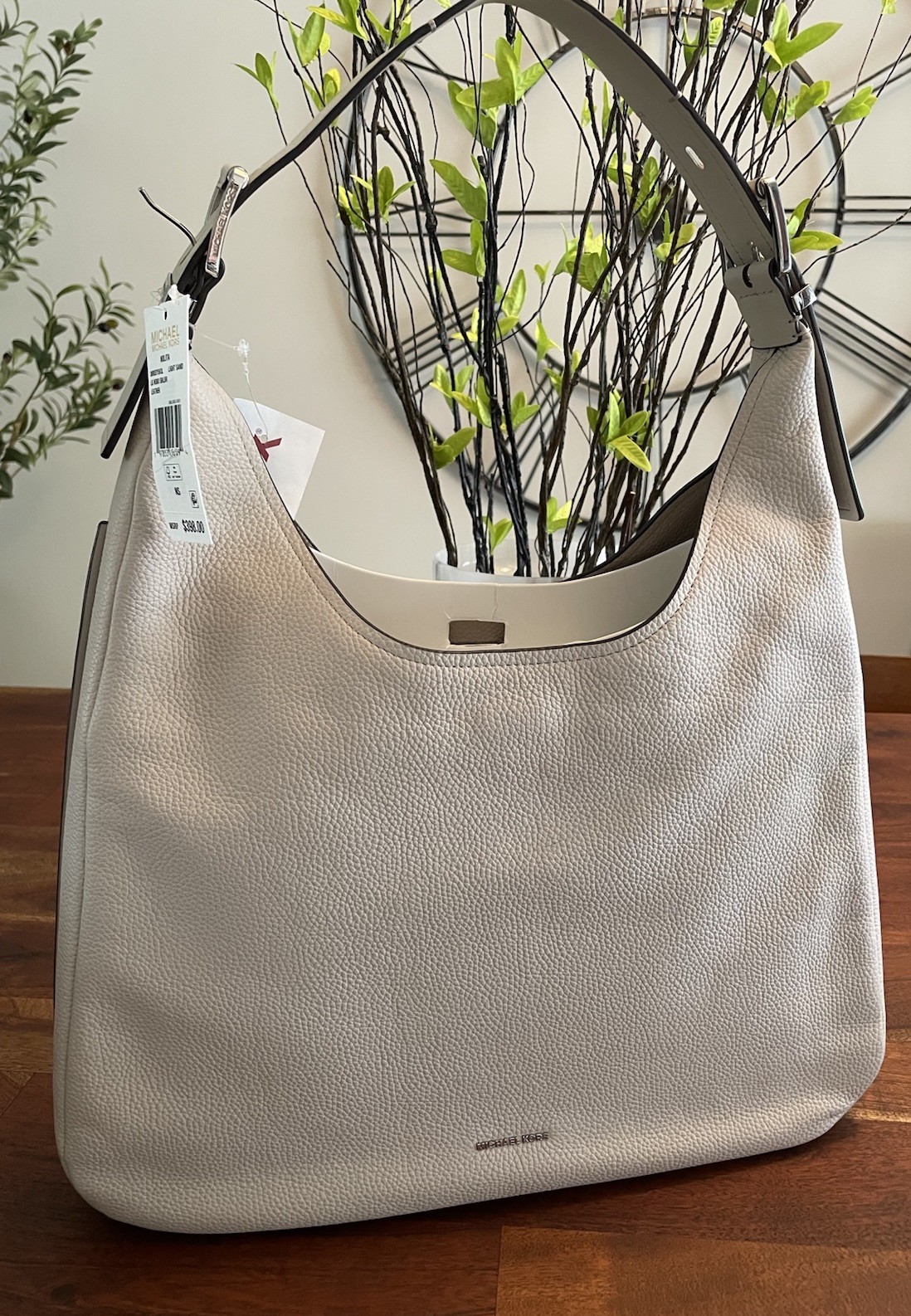 Michael Kors Nolita Large Leather Hobo Shoulder Bag in Light Sand NWT