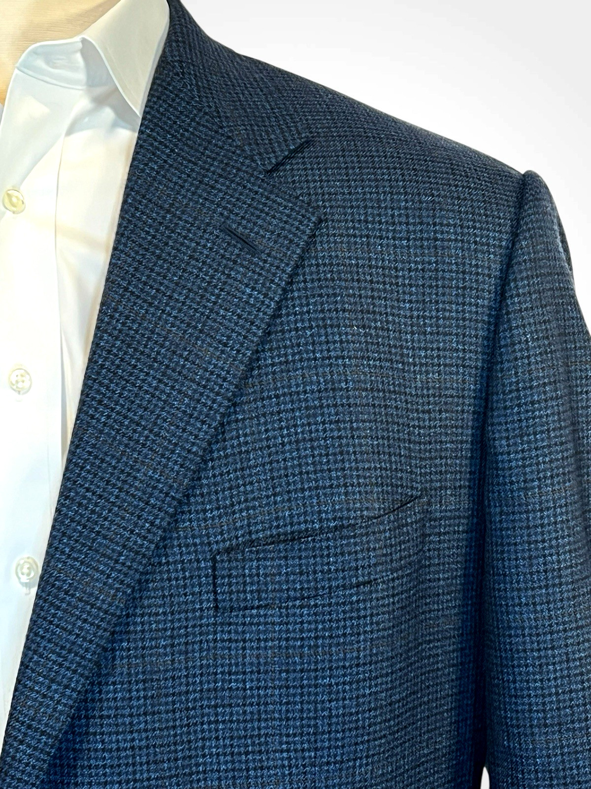 Corneliani Cashmere & Wool 50-52L Blue Houndstooth Plaid Sport Coat Blazer