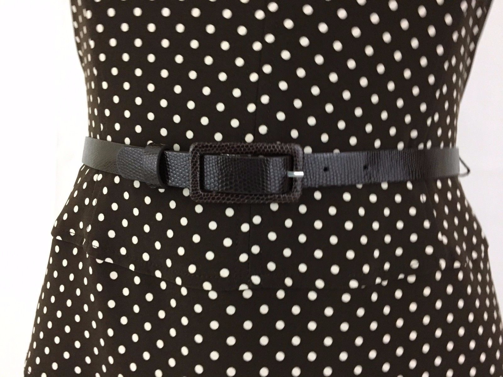 Size 12 Petite Dress Brown White Polka Dot Lined Belt Anne Klein