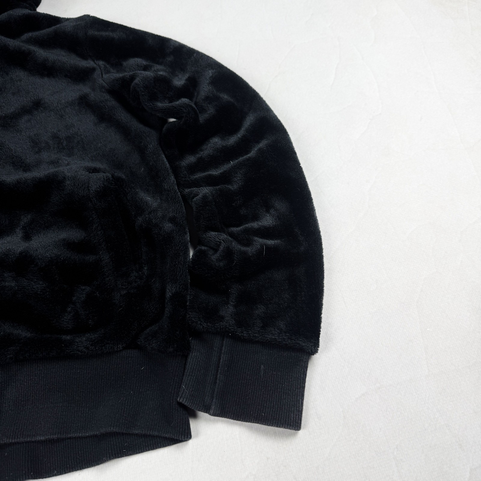 Mens Black Faux Fur Zip Jacket Plush Hooded Soft Y2K Winter Streetwear Cozy