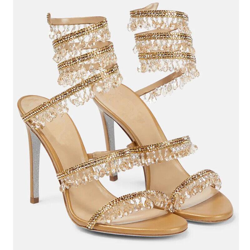 Women Glitter Crystal Rhinestone Tassels High Heel Stiletto Shoe Open Toe Sandal