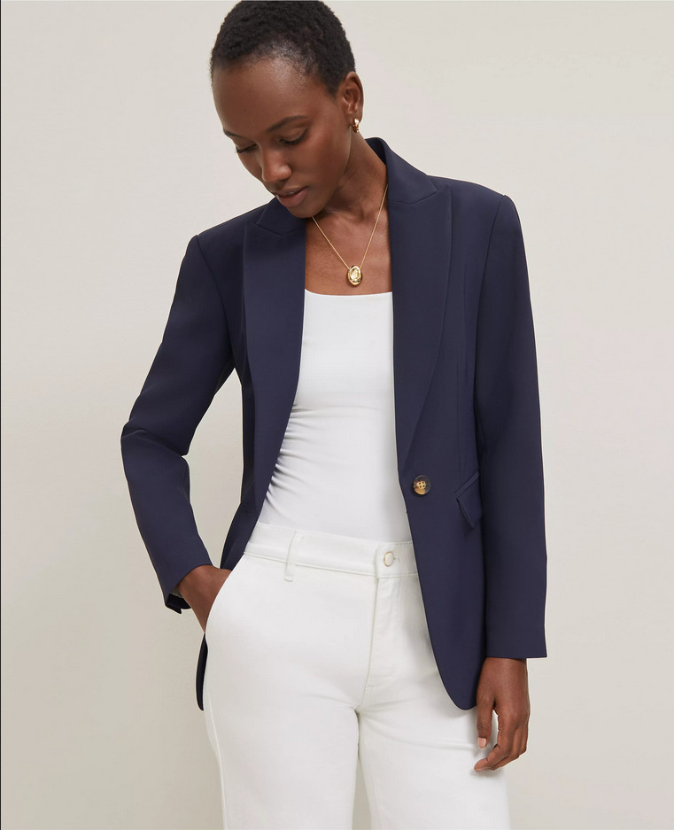 NEW ANN TAYLOR $198 NIGHT SKY FLUID CREPE FITTED LONG BLAZER SZ 6P 6 PETITE