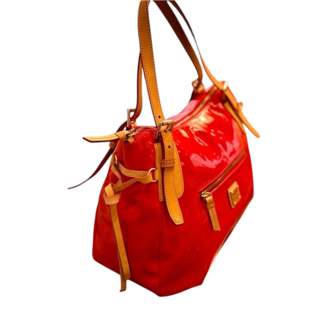 DOONEY & BOURKE ‘NINA’ EUC PATENT LEATHER SATCHEL IN VIBRANT RED
