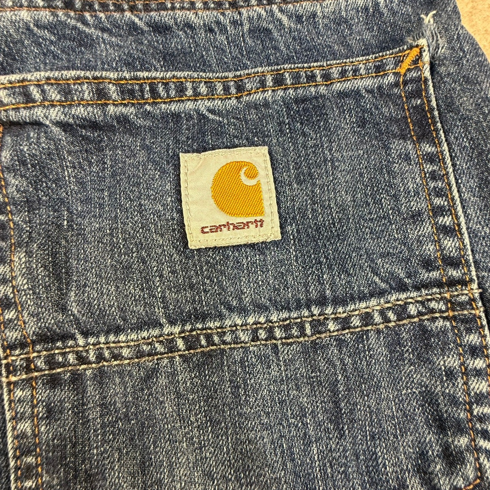 Carhartt Mens Relaxed Fit Flannel Lined Jeans Blue Denim Straight Leg 34×34