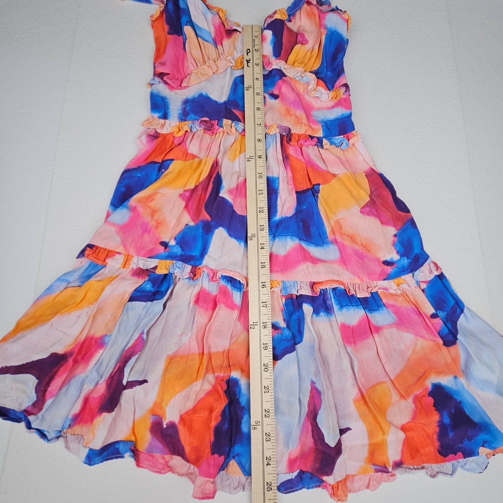 French Connection Abstract Watercolor Tiered Ruffle Mini Dress Multi-Color XXS 2