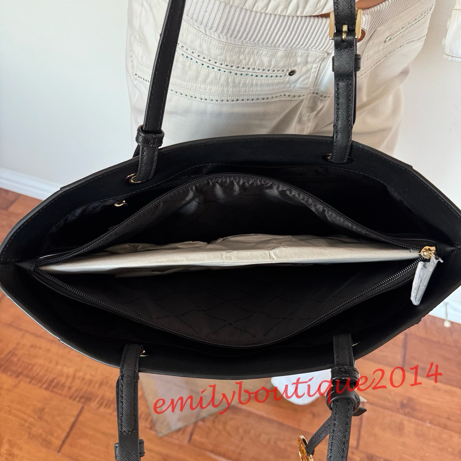 NWT Michael Kors Walsh Multifunction Tote Black Saffiano Leather Shoulder Bag