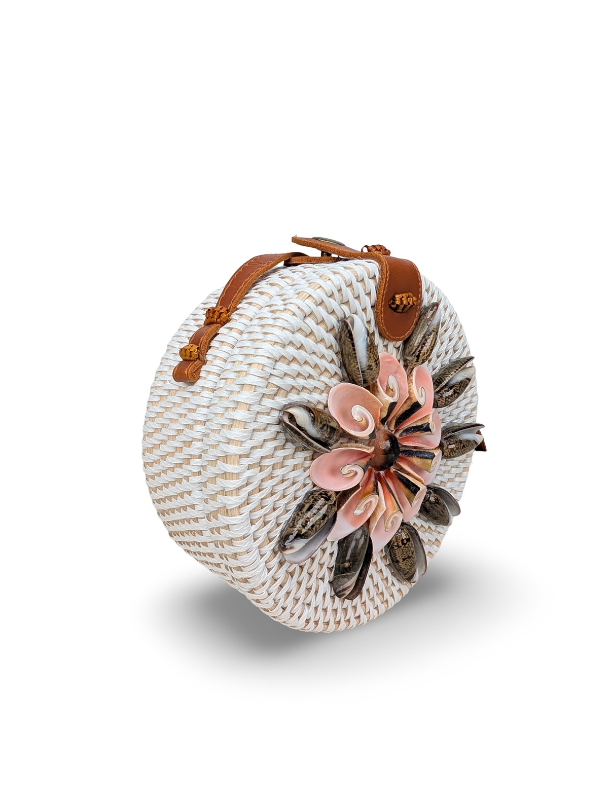 Wicker Crossbody Bag, Shell Floral Bag, Boho Beach Bag, Natural Shell Bag