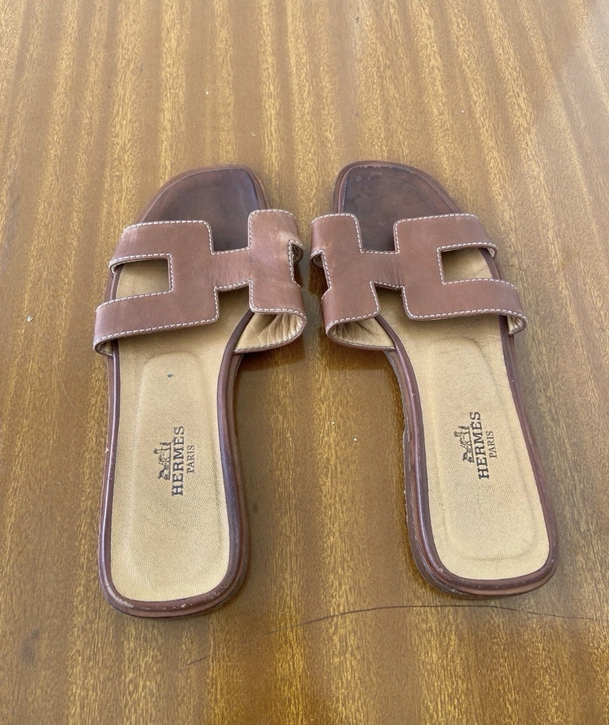 Hermes Oran Leather Sandals 34