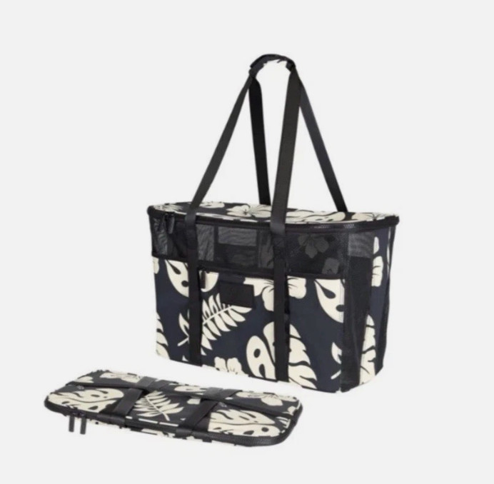 ALOHA Collection CleverMade Collapsible Beach Tote Bag Black NWT