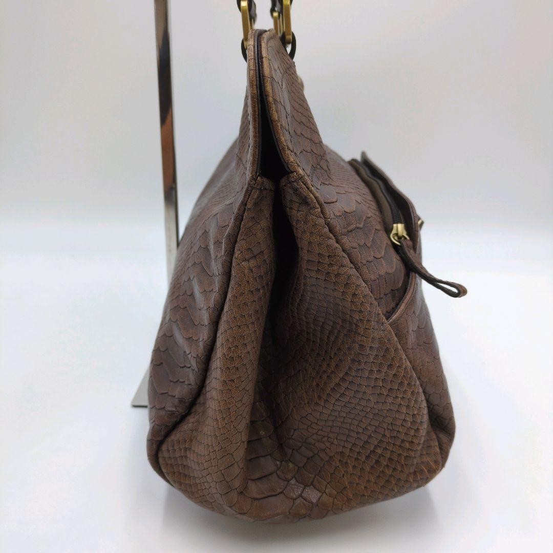Longchamp Gabby Python Leather Tote Bag 11.4×14.6×6.3in Embossed Lock Used