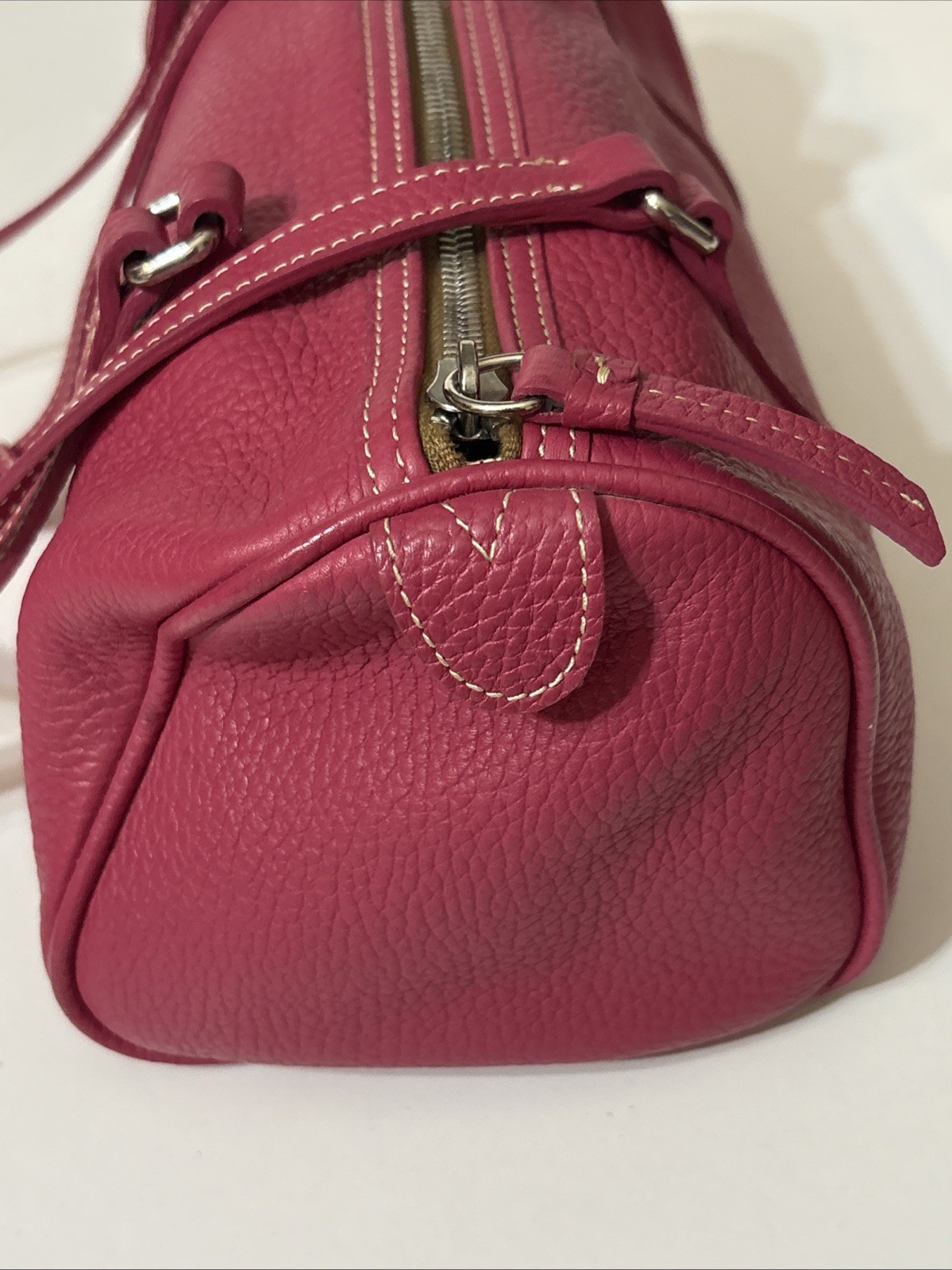 Y2K Dooney & Bourke Pebbled Leather Satchel Barrel Bag Pink Fushia Purse