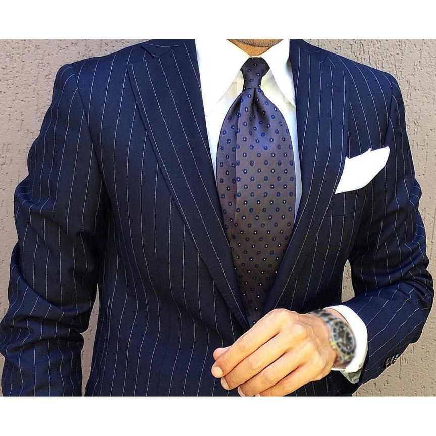 Business Striped 2pcs Men Suits Slim Fit Single Breasted Notch Lapel Wedding
