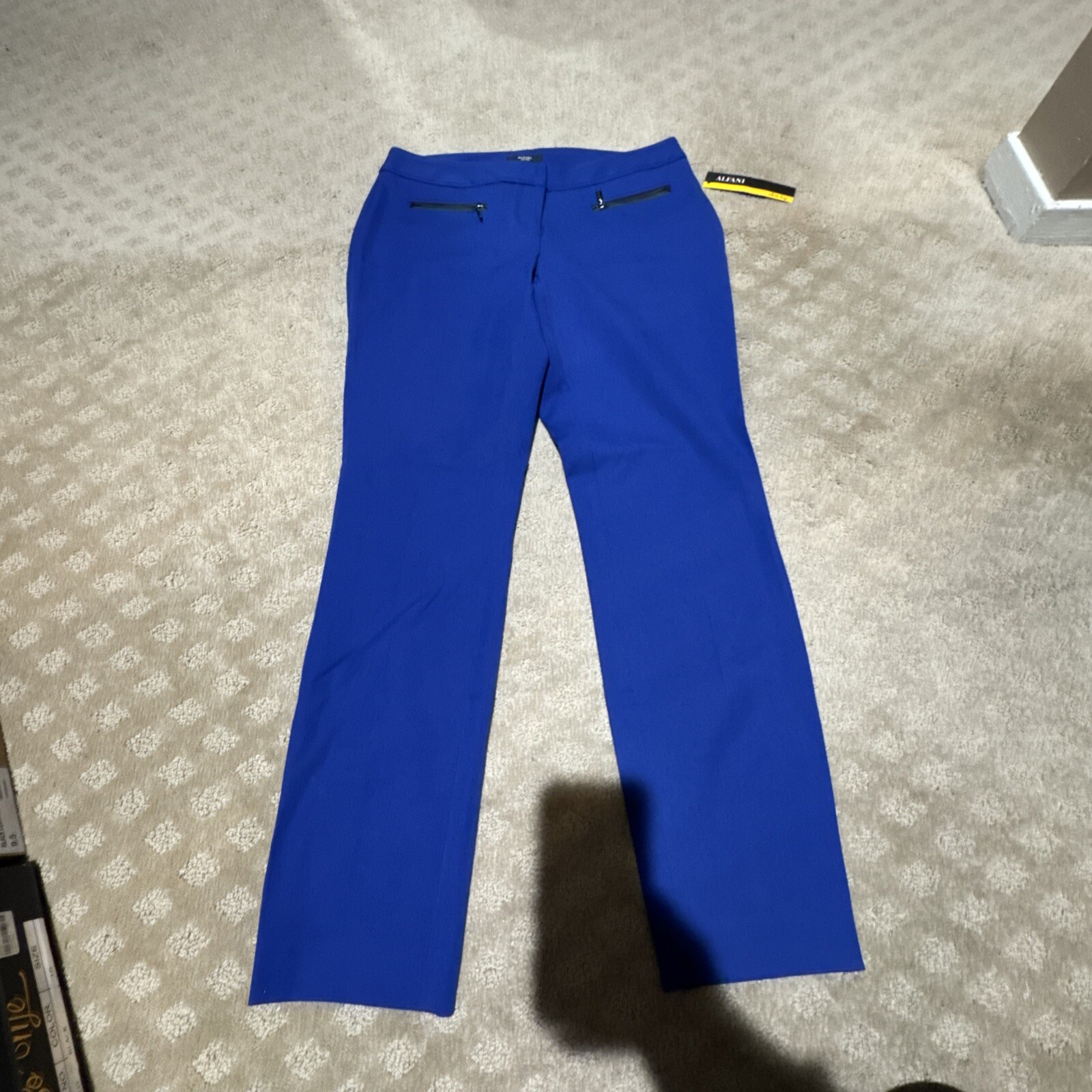 Alfani Blue Faux Leather Trim Slim Leg Tummy Control Pants. Sz 6P. NWT!!