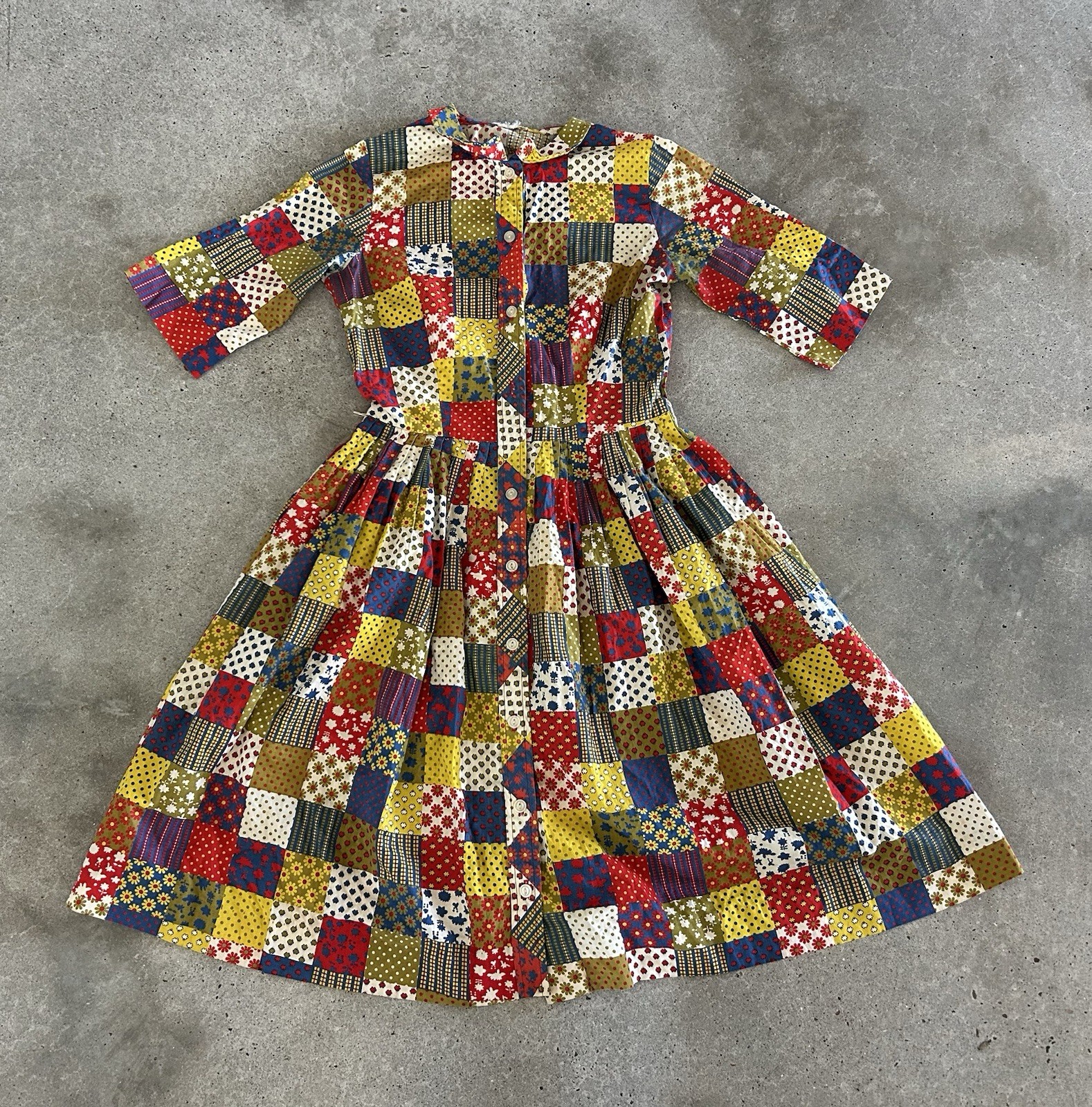 Vintage Fit Flare Dress Small Patchwork Print Fabric Prairie 1960’s?