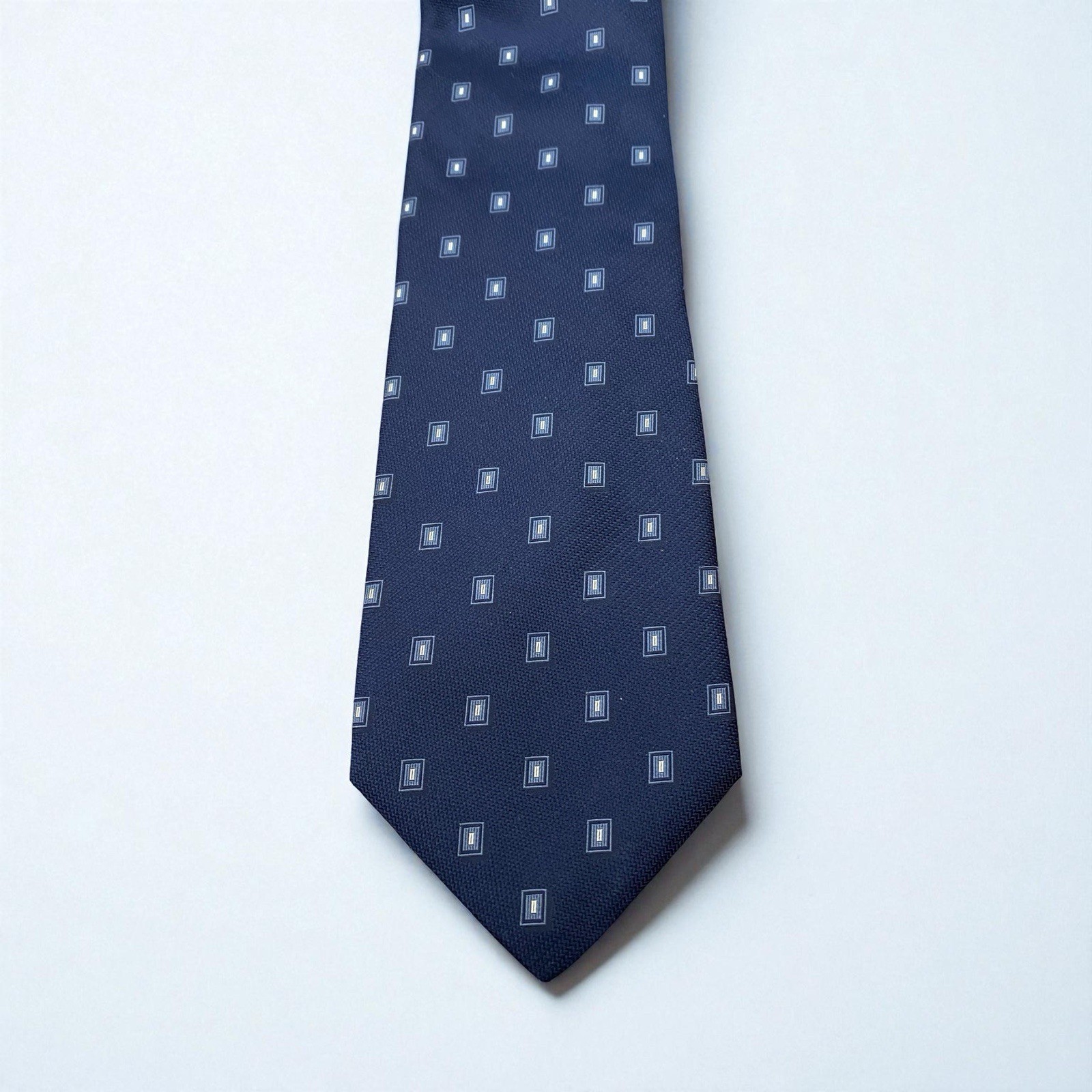 Corporate Image Tom James Silk Tie~Navy w/ MultiColored Squares~~3.75″