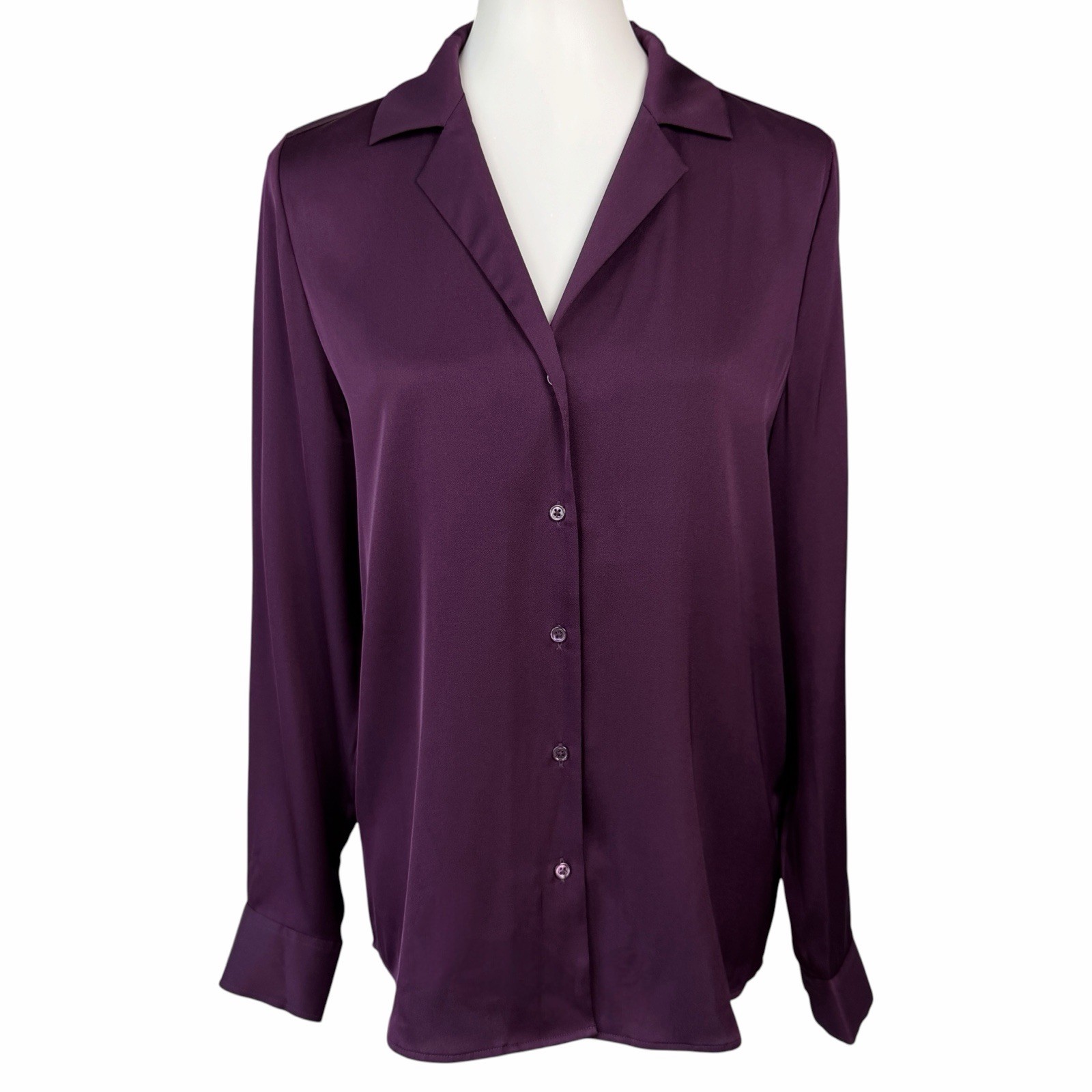 Quince Silk Blouse Womens Medium Purple Stretch Washable Button Up Long Sleeve