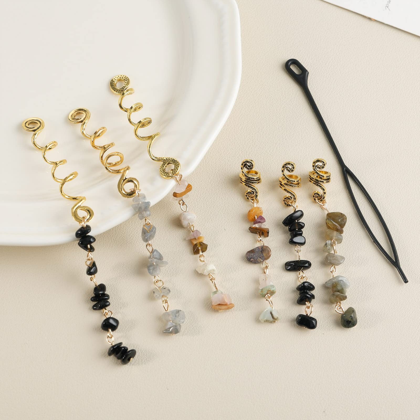 FRDTLUTHW Hair Jewelry Dreadlock Accessories, Natura Stone Hair Charms for Br…