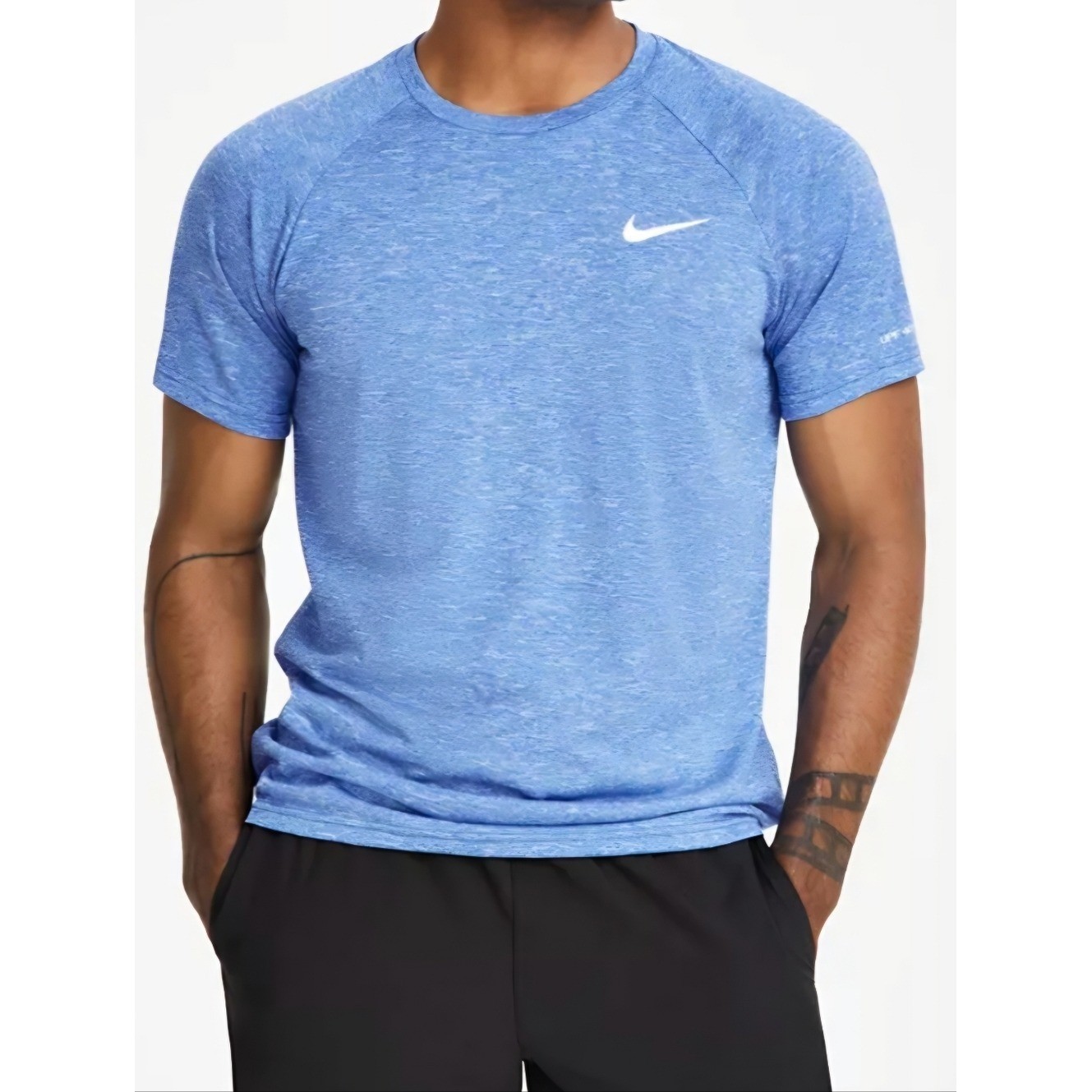 Nike Men’s Dri-fit Swim Short Sleeve Shirt In Heather Light Blue Sz Small