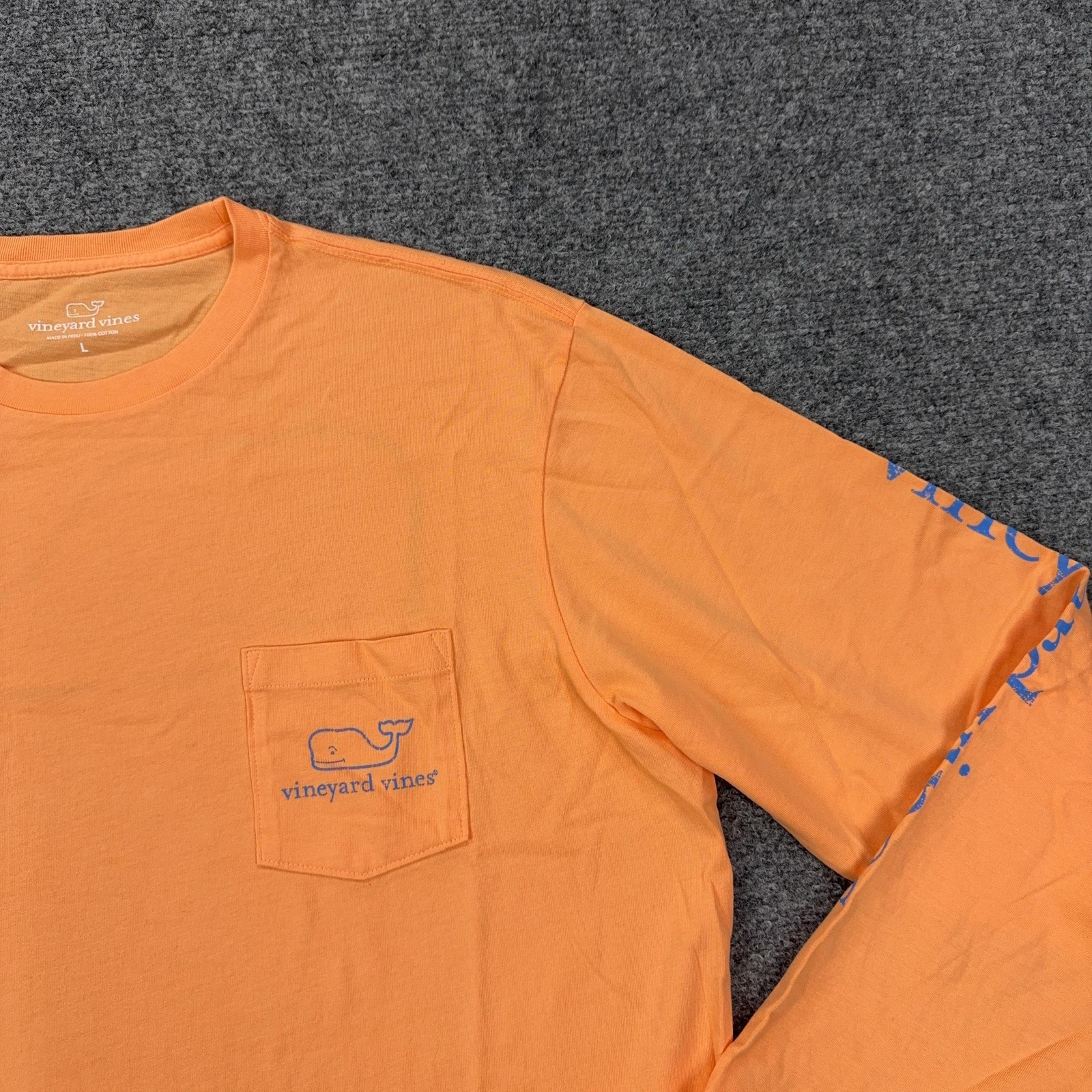 Vineyard Vines Shirt Mens Large Orange Whale Logo Pocket Long Sleeve Tagless