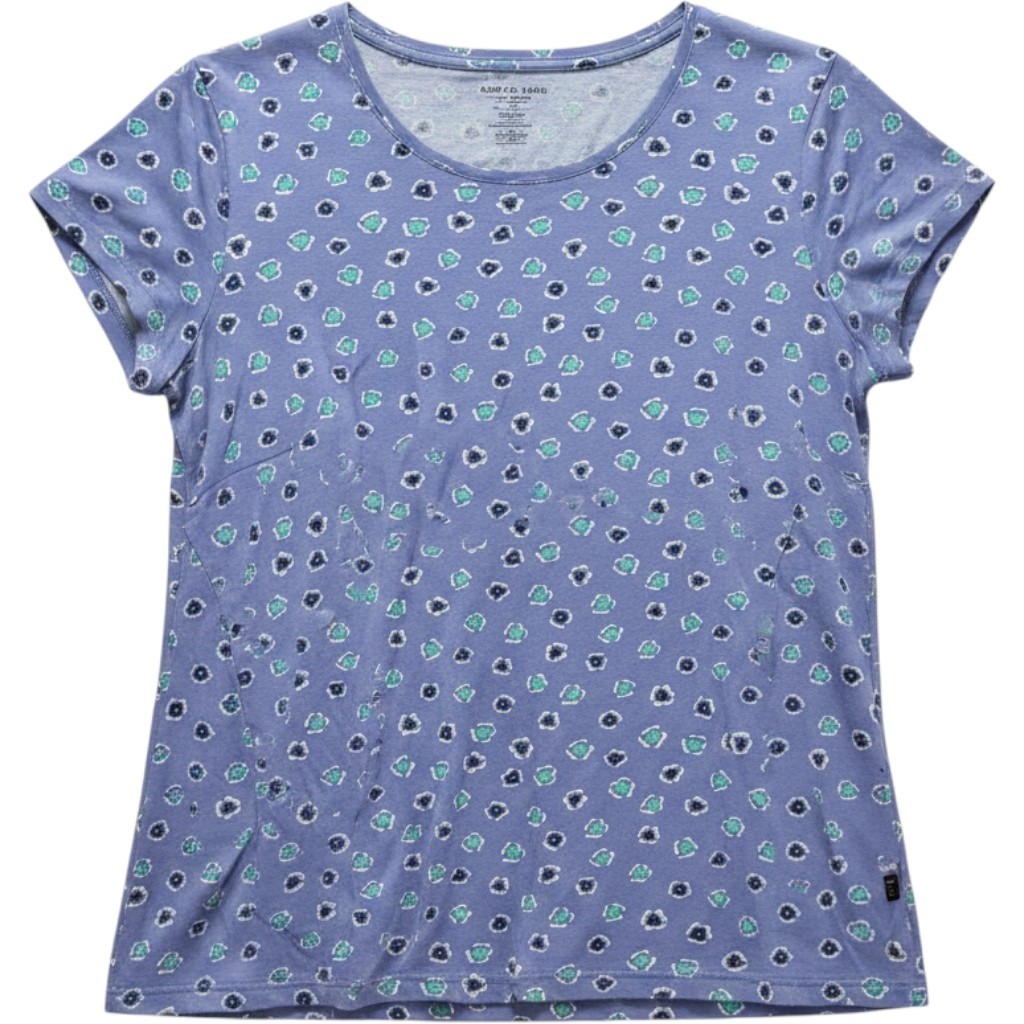Gudrun Sjoden Blue Floral Organic Cotton Modal Short Sleeve Tee Womens Medium