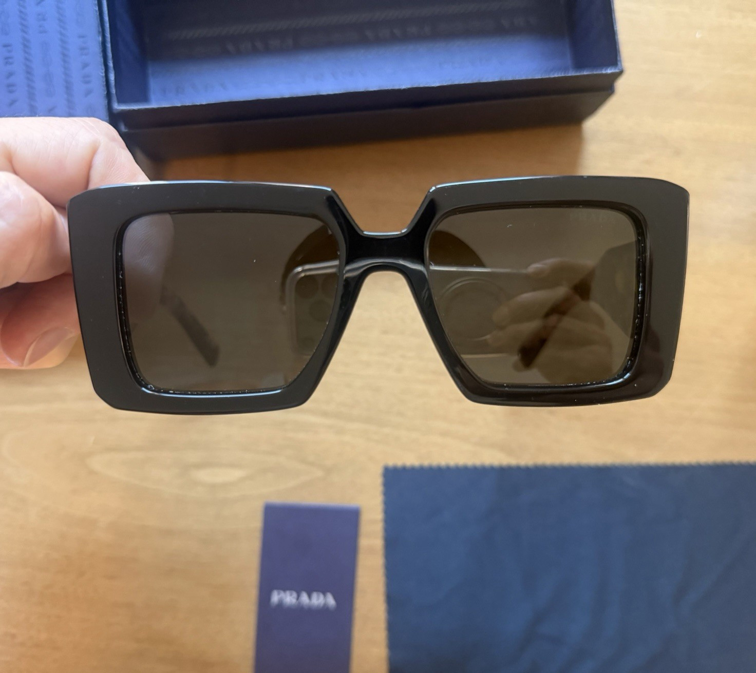 PRADA SPR 16S Women’s Oversized Square Sunglasses Black Frame and Lens
