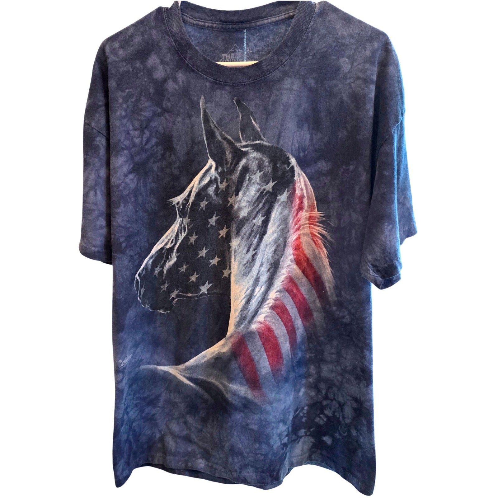 The Mountain Horse Shirt XL Blue Tie Dye American Flag Kim McElroy Graphic Tee