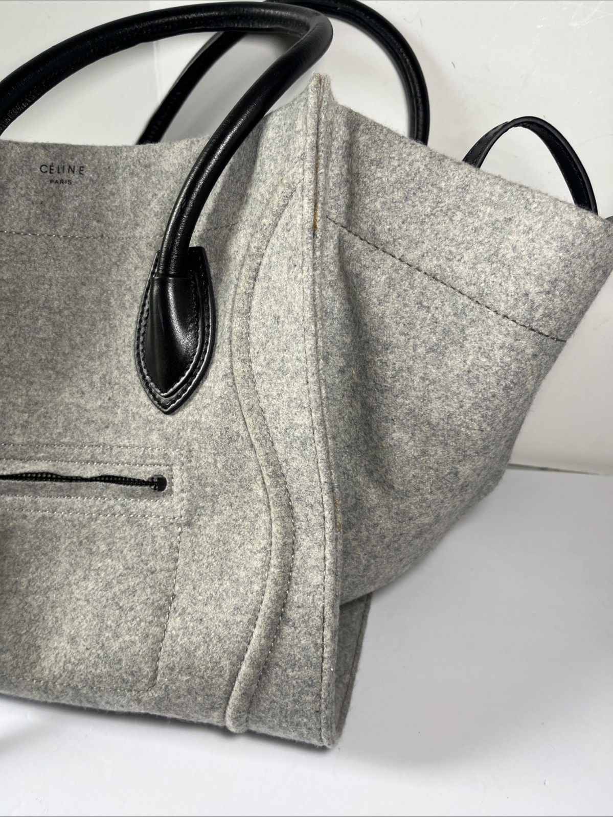Céline Medium Phantom Luggage Tote Grey Felt Black Leather Trim