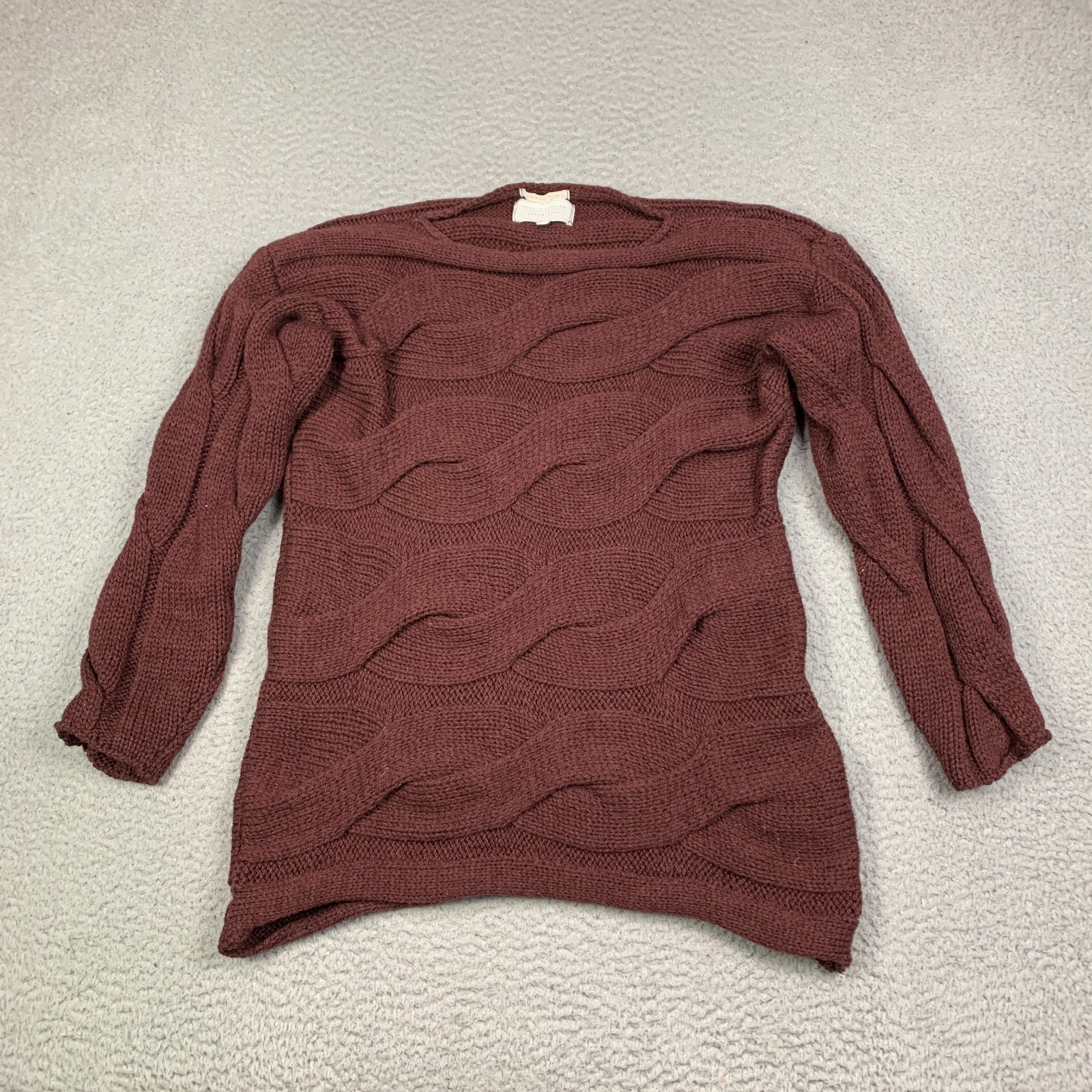 Peregrine Sweater Womens S 3D Knit Brown Made in England 100% Wool Cable Wavy