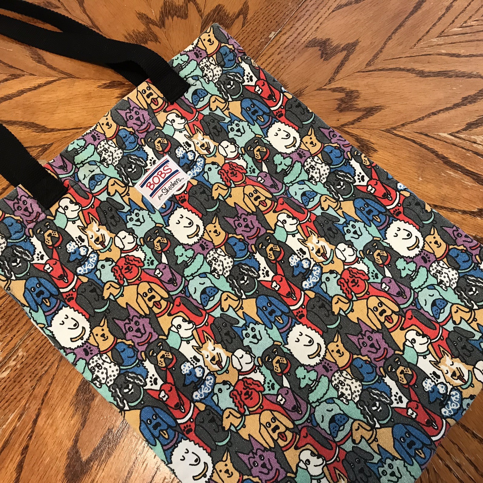 Bobs From Skechers Canvas Tote Bag Dog-Face Print featuring multiple dog breeds